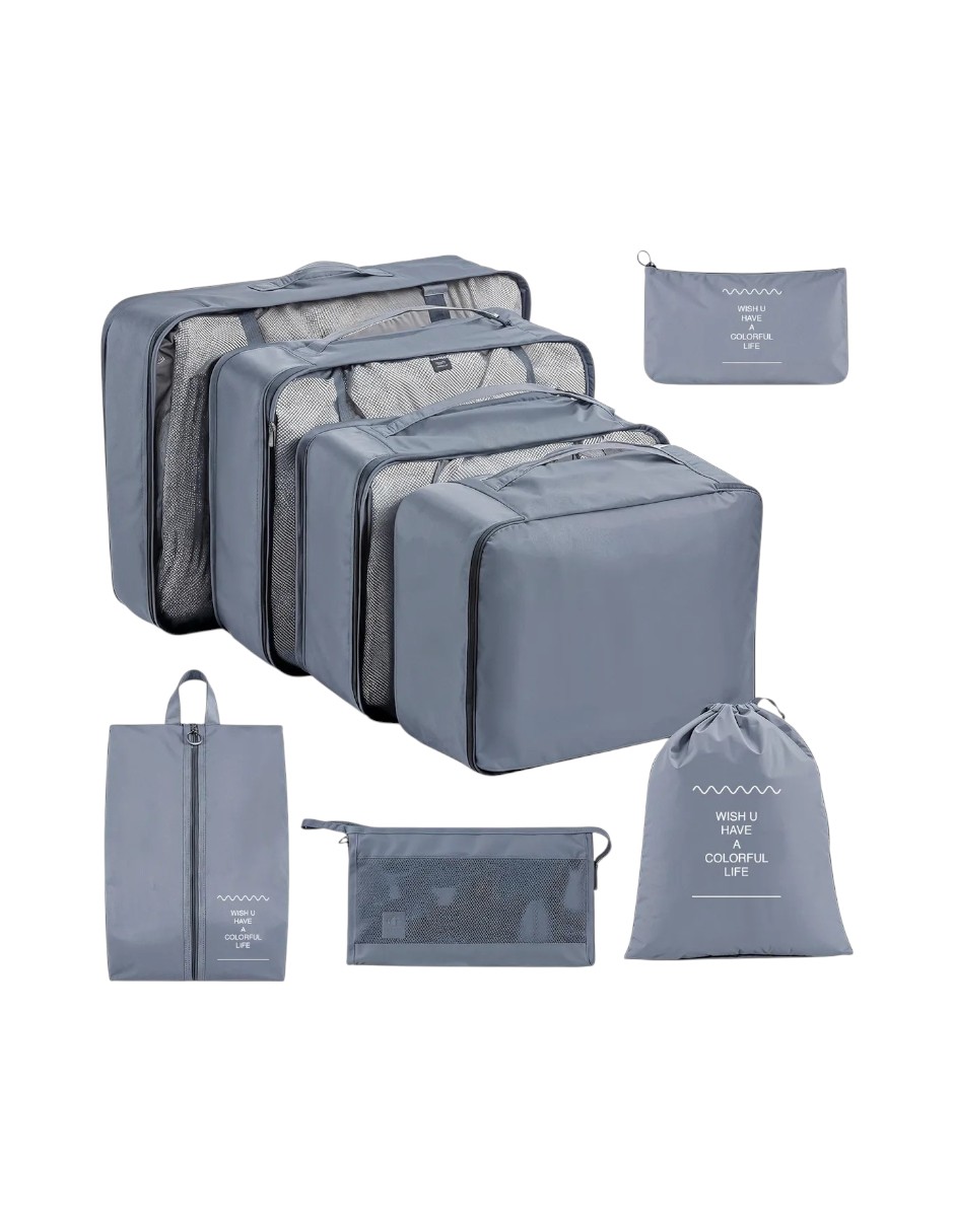 Foto 3 | Organizadores De Maletas Para Viaje Impermeable Set 8 Piezas Gris + Gratis Termo Güish De Regalo