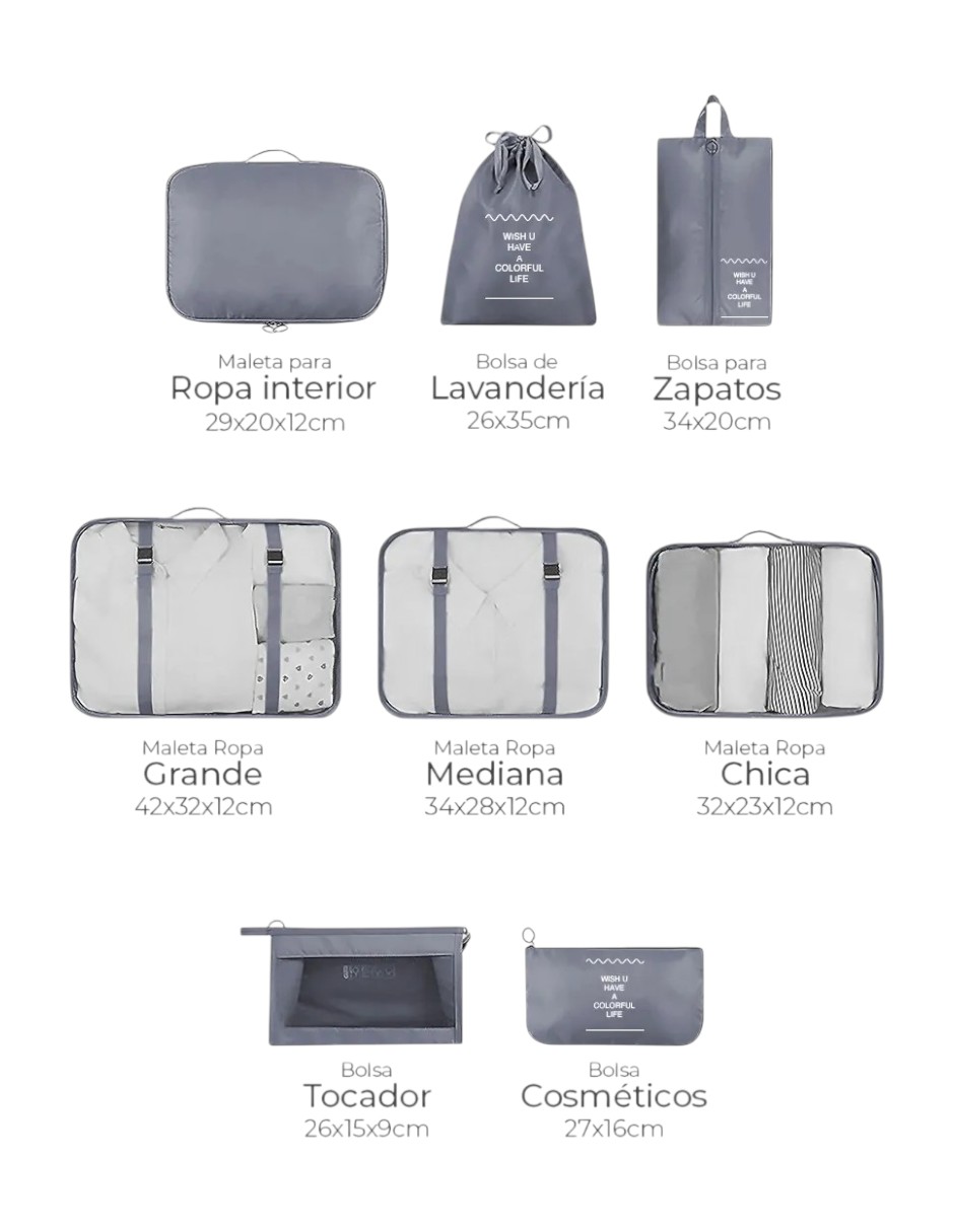 Foto 5 pulgar | Organizadores De Maletas Para Viaje Impermeable Set 8 Piezas Gris + Gratis Termo Güish De Regalo
