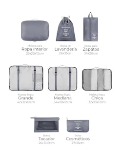 Foto 4 | Organizadores De Maletas Para Viaje Impermeable Set 8 Piezas Gris + Gratis Termo Güish De Regalo