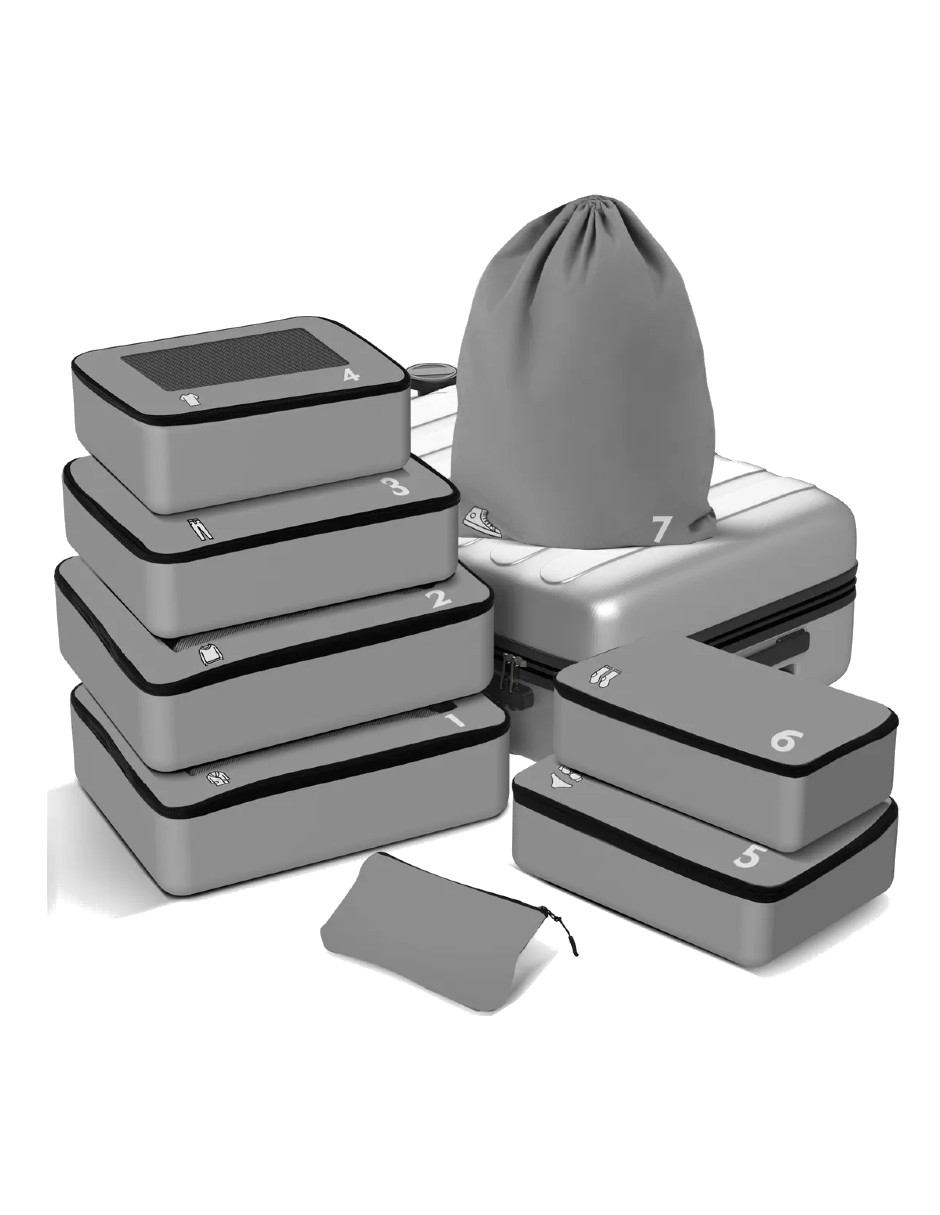 Foto 3 pulgar | 8pcs Bolsas Organizadoras De Maletas Viaje Gris
