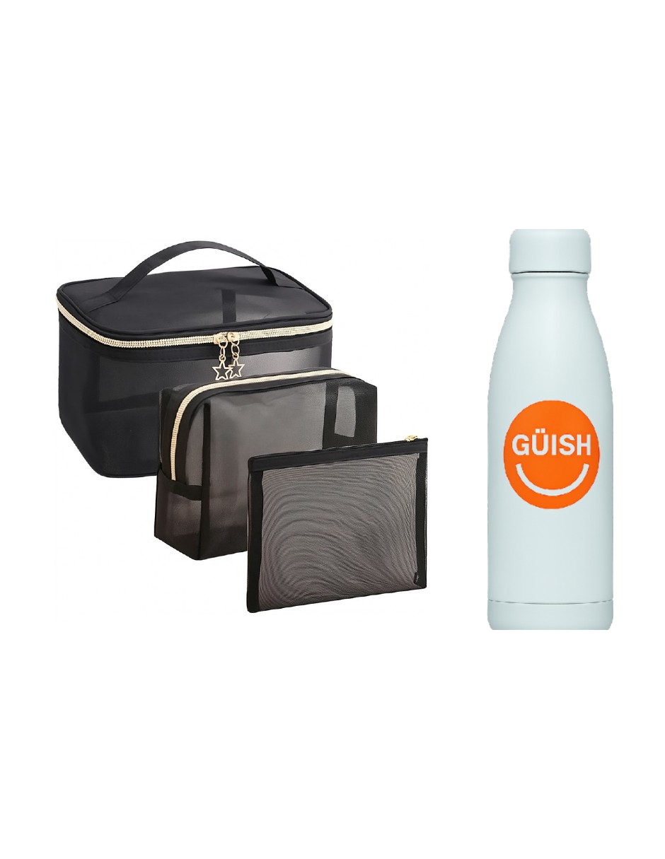 Foto 2 pulgar | 3 Cosmetiqueras Para Viaje Color Negro + Gratis Termo Güish De Regalo