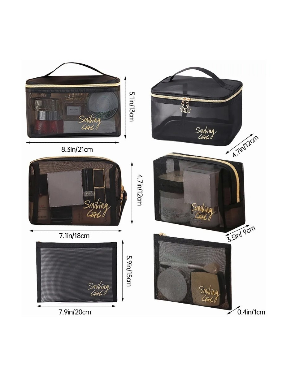 Foto 5 pulgar | 3 Cosmetiqueras Para Viaje Color Negro + Gratis Termo Güish De Regalo