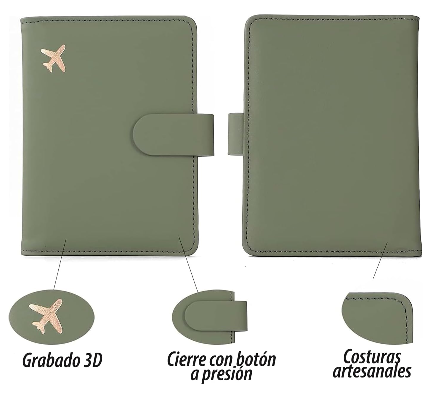 Foto 5 | Portapasaporte Familiar Documentos Funda Protectora Viaje color Verde