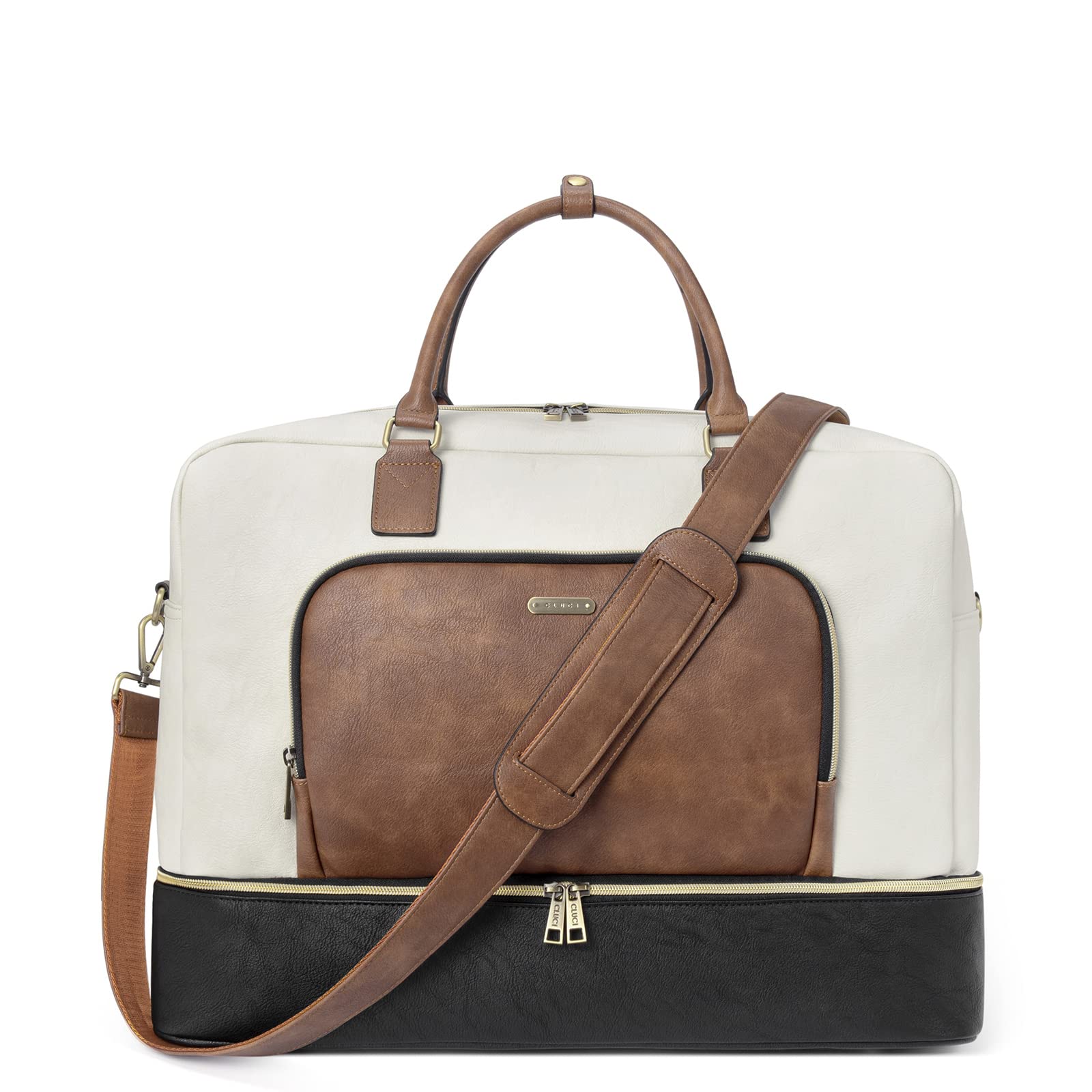 Bolsa De Viaje Cluci De Piel Extragrande Weekender Beige - Venta Internacional.