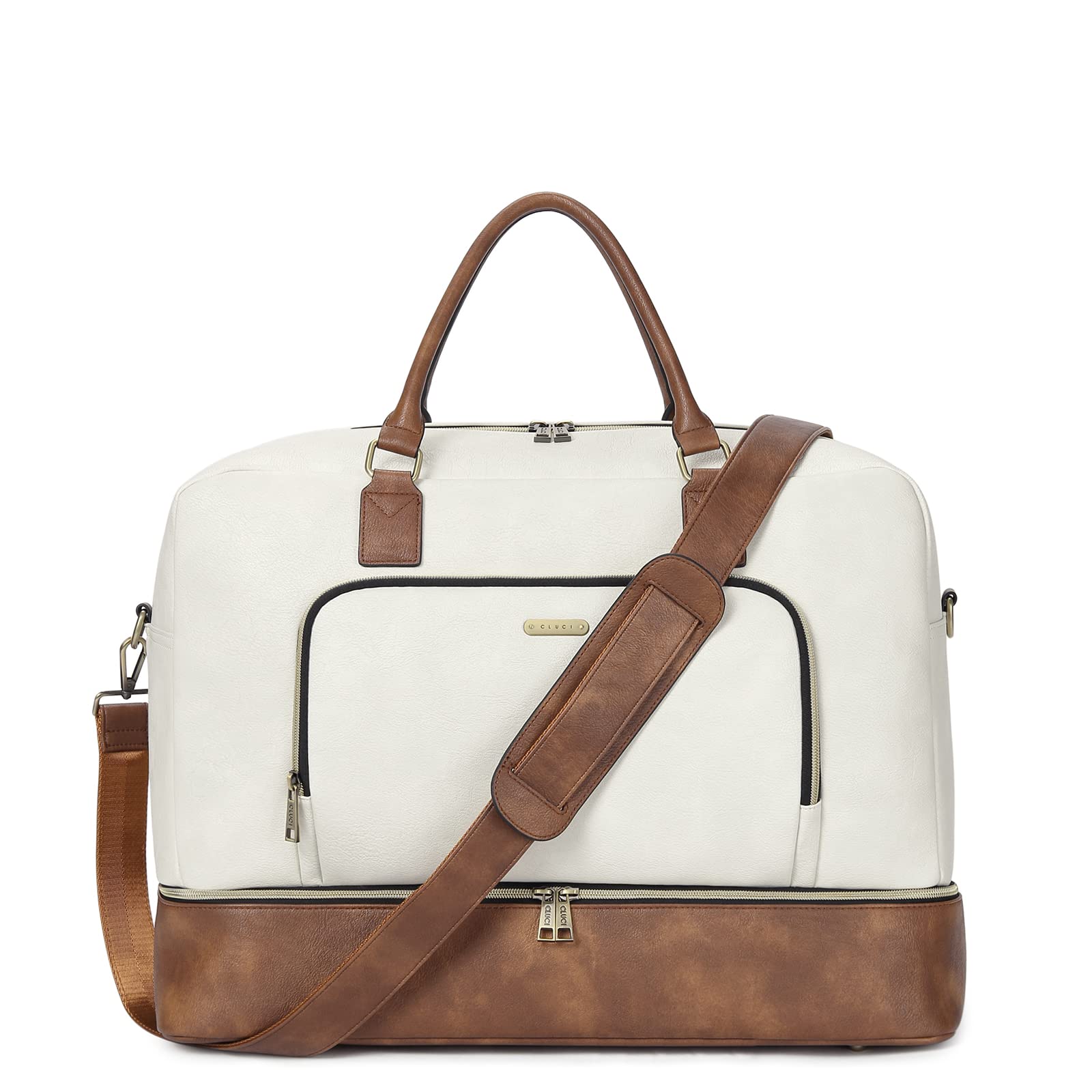 Bolsa De Viaje Cluci De Piel Extragrande Weekender Beige - Venta Internacional.