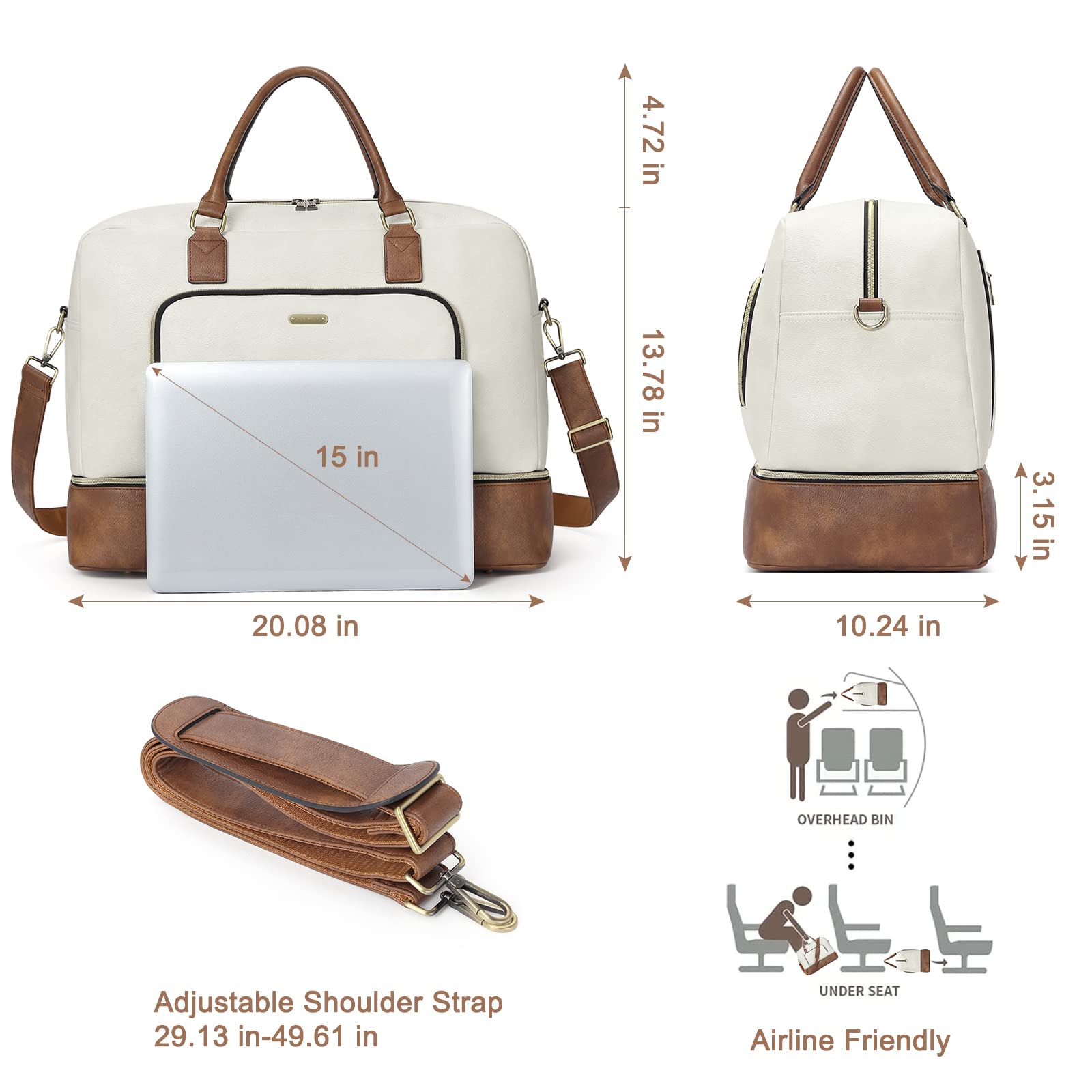 Foto 4 pulgar | Bolsa De Viaje Cluci De Piel Extragrande Weekender Beige - Venta Internacional.