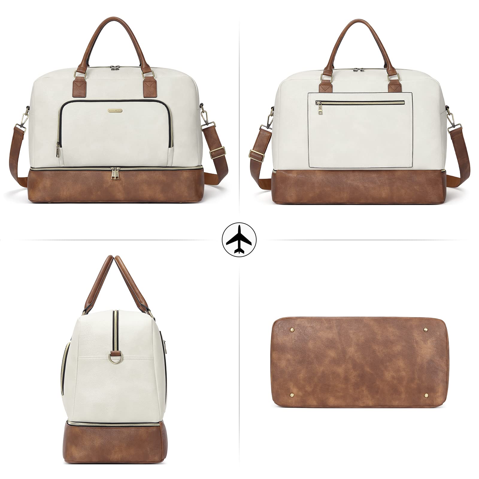 Foto 7 | Bolsa De Viaje Cluci De Piel Extragrande Weekender Beige - Venta Internacional.