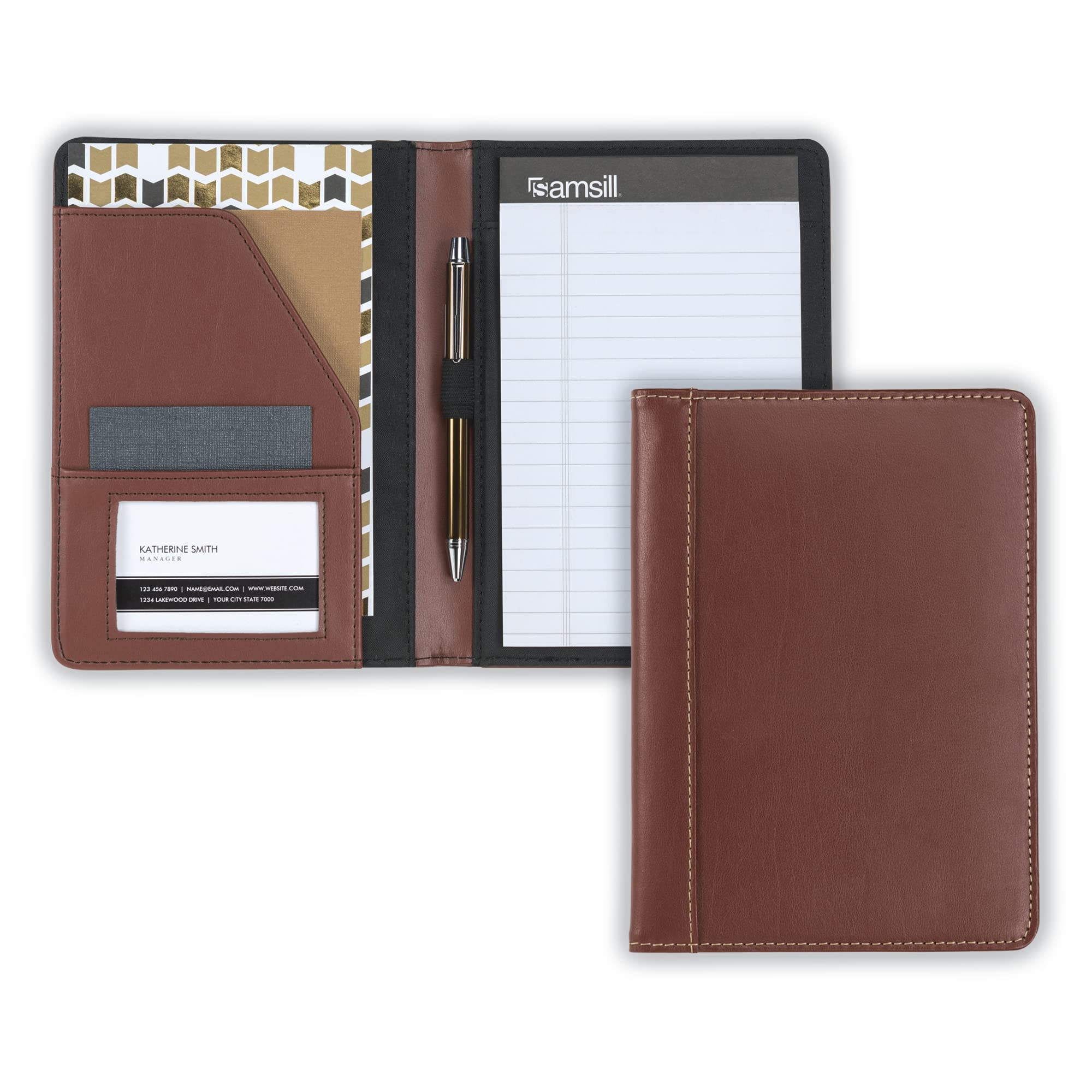 Foto 1 | Minipiel Sintética Portfolio Samsill Con Puntadas En Contraste, Color Marrón - Venta Internacional.