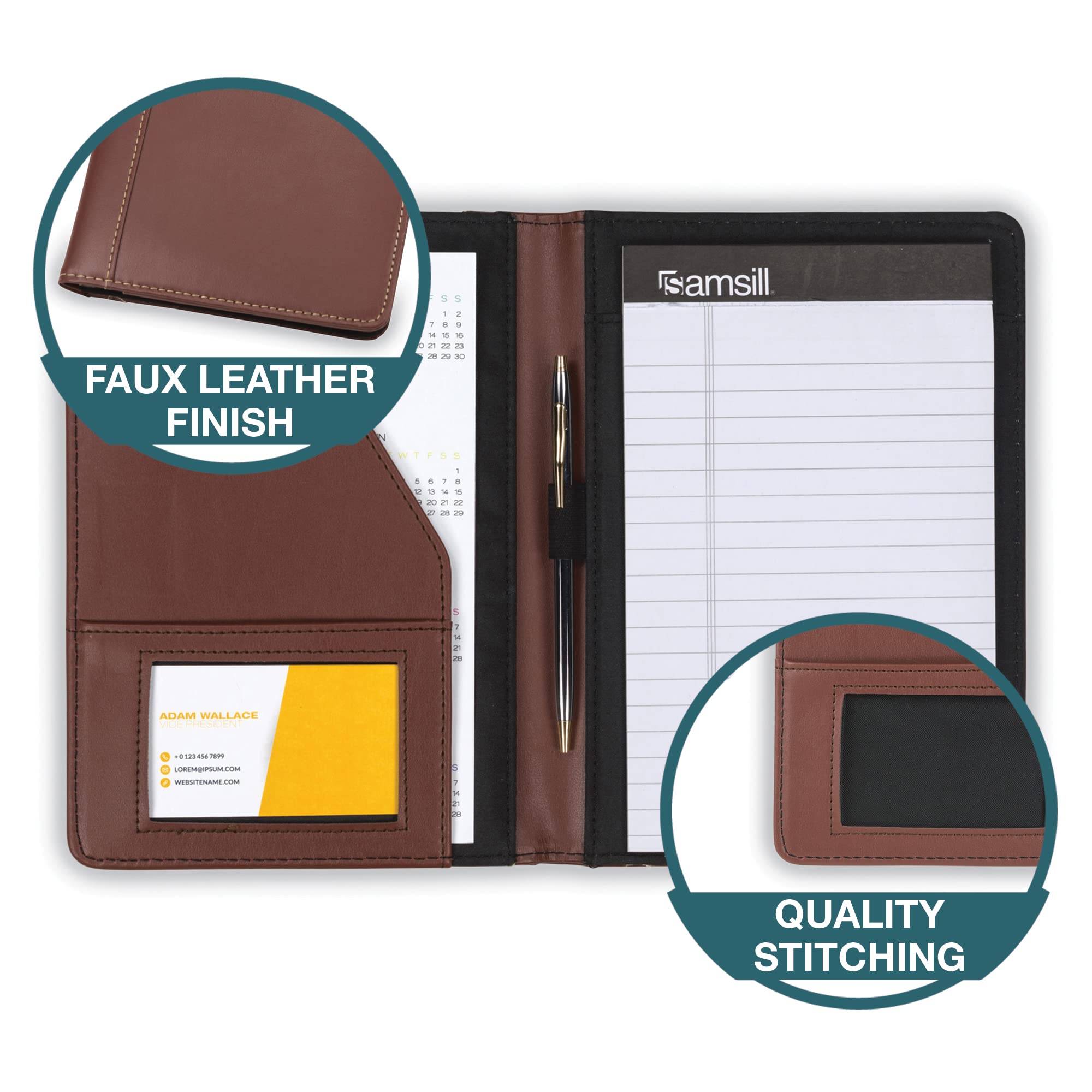 Foto 3 | Minipiel Sintética Portfolio Samsill Con Puntadas En Contraste, Color Marrón - Venta Internacional.