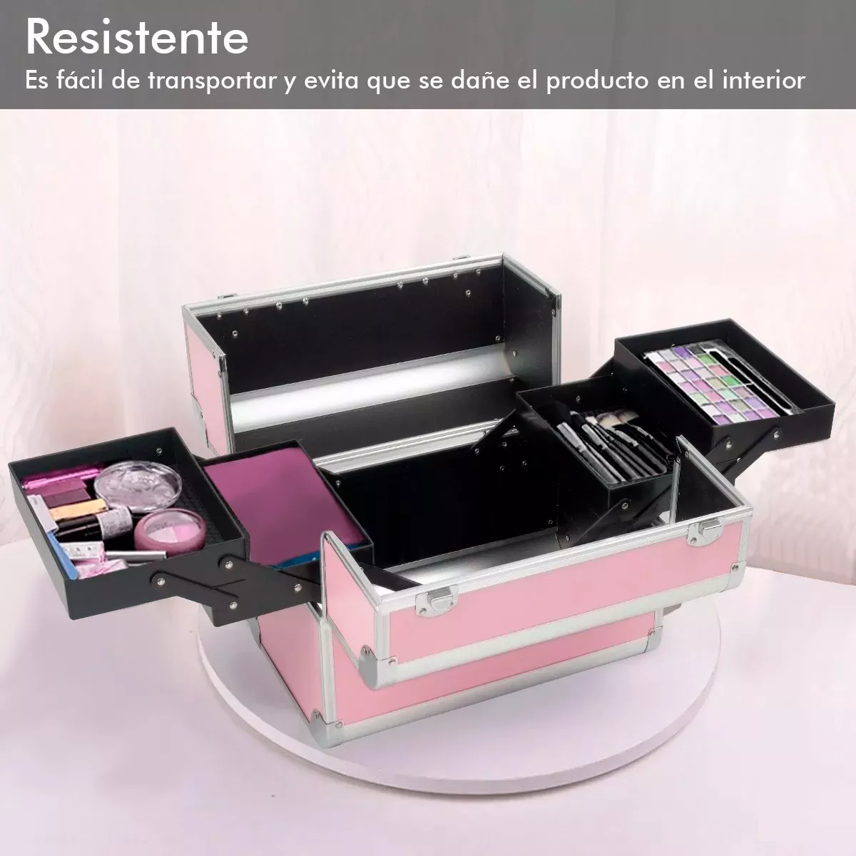 Foto 3 pulgar | Neceser Maletín Metálico Reforzado Cosmetiquera Profesional Eo Safe Imports Esi-15559-1 Rosa