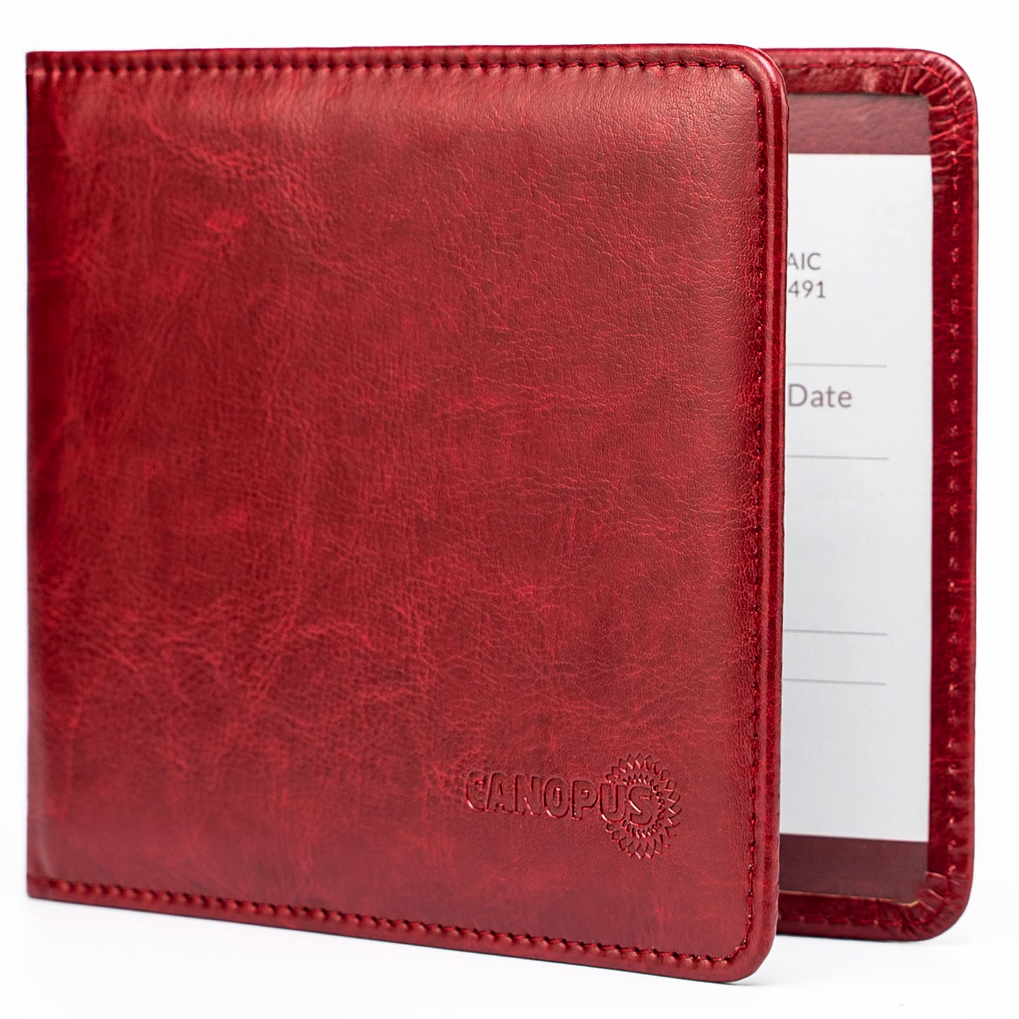 Soporte Para Matrícula Y Seguro De Automóvil Canopus, Piel Sintética Roja - Venta Internacional.
