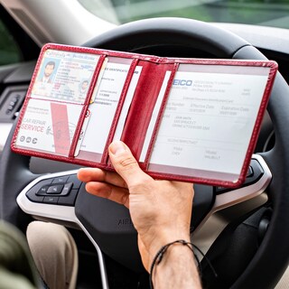 Foto 5 | Soporte Para Matrícula Y Seguro De Automóvil Canopus, Piel Sintética Roja - Venta Internacional.