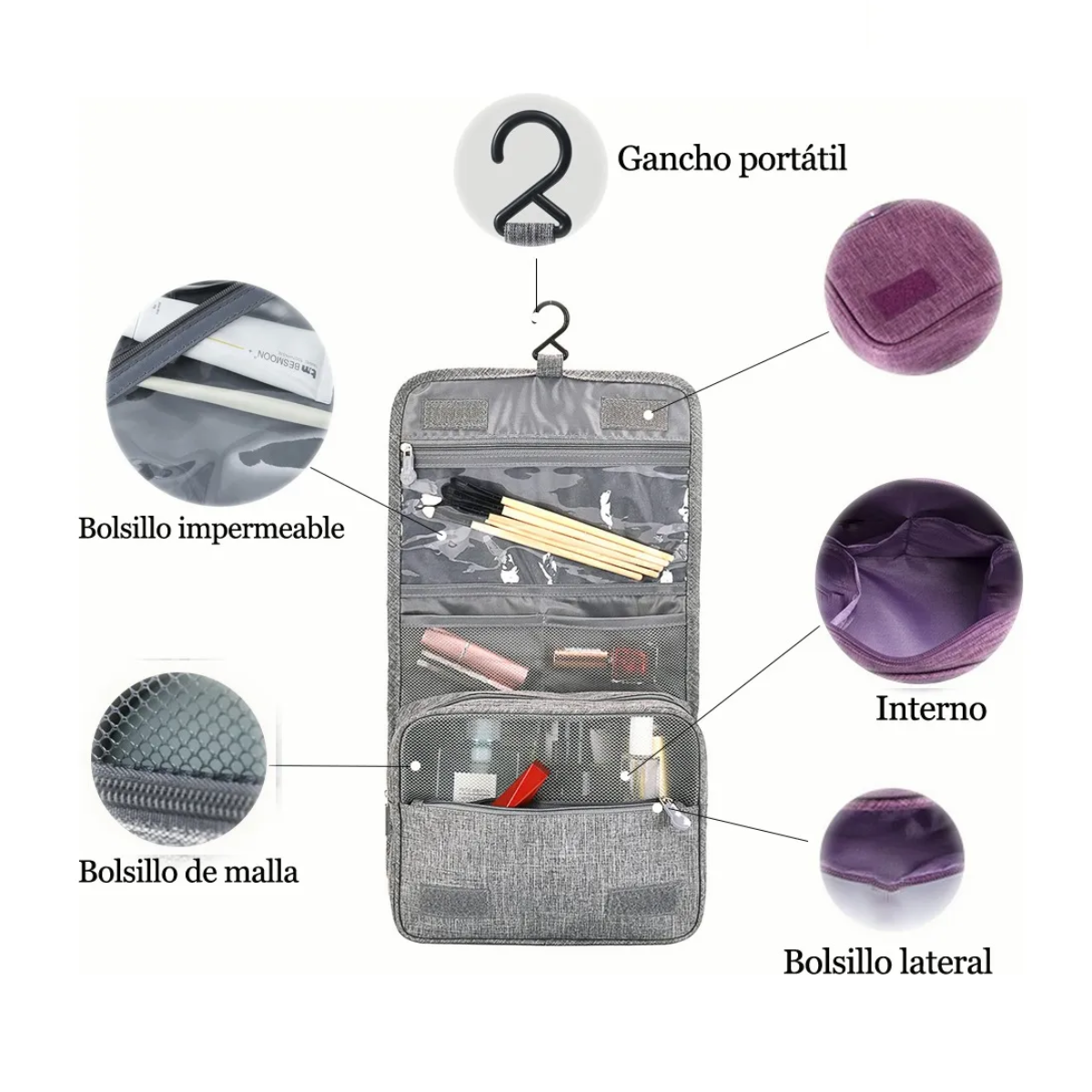 Foto 3 | Neceser De Viaje Mujer, Cosmetiqueras Eo Safe Imports Gris