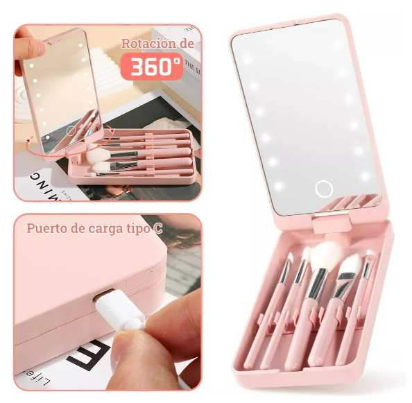 Foto 3 pulgar | Espejo Xtellar Maquillaje Led Rotación De 360°incluye Brochas