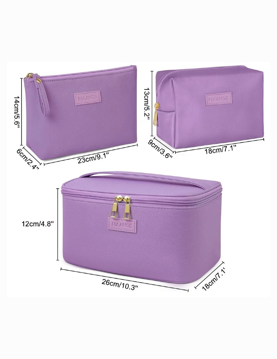 Foto 3 pulgar | 3pcs Cosmetiquera Bolsa Viaje Violeta