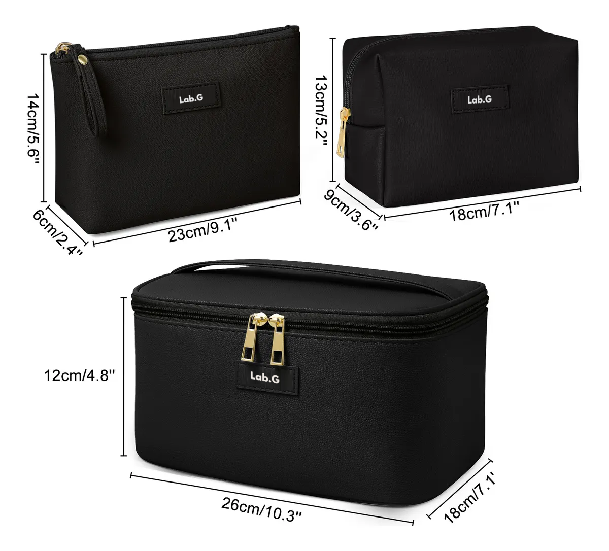 Foto 2 | 3pcs Cosmetiquera Lab.g Neceser Estuches De Maquillaje Bolsa Negro