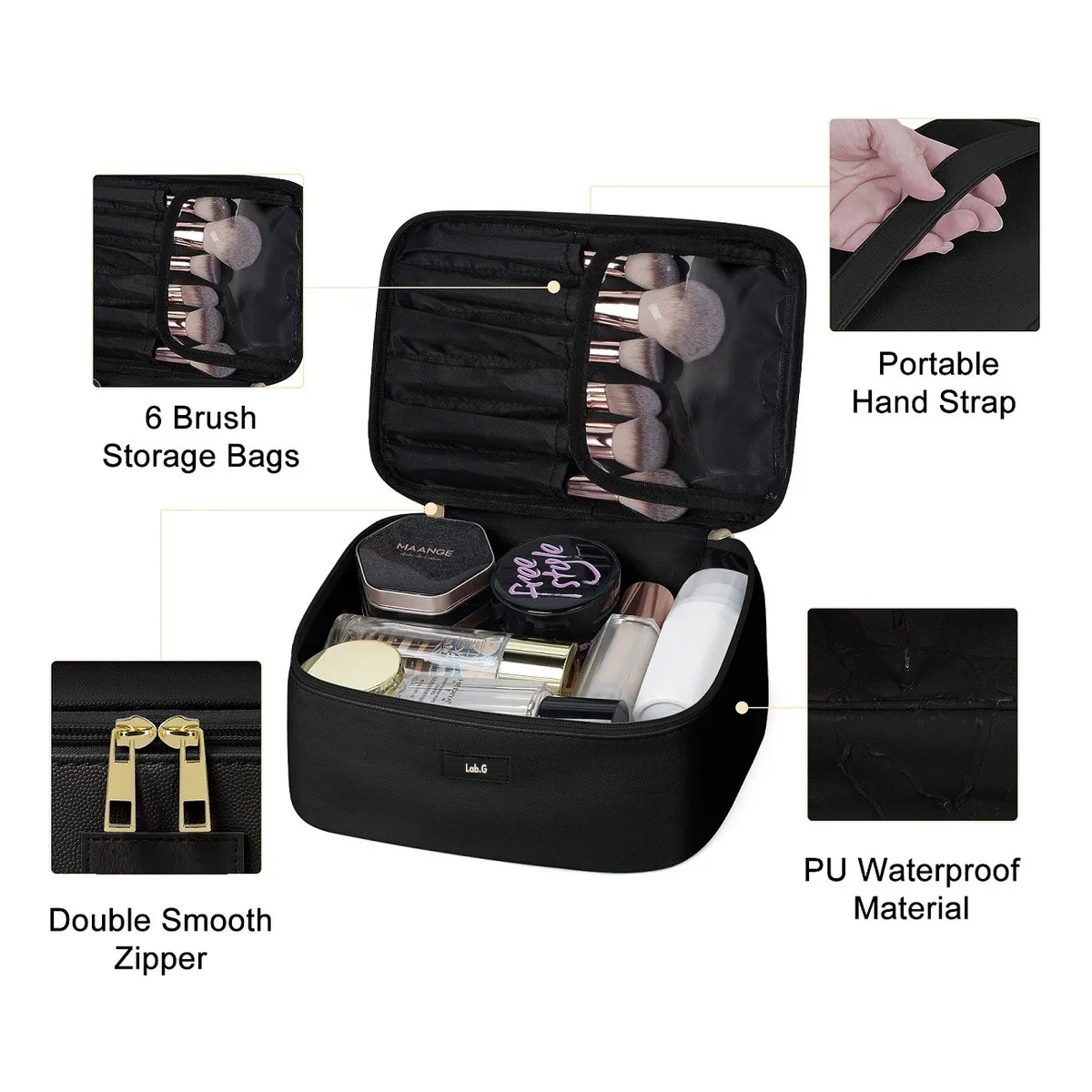 Foto 6 pulgar | 3pcs Cosmetiquera Lab.g Neceser Estuches De Maquillaje Bolsa Negro