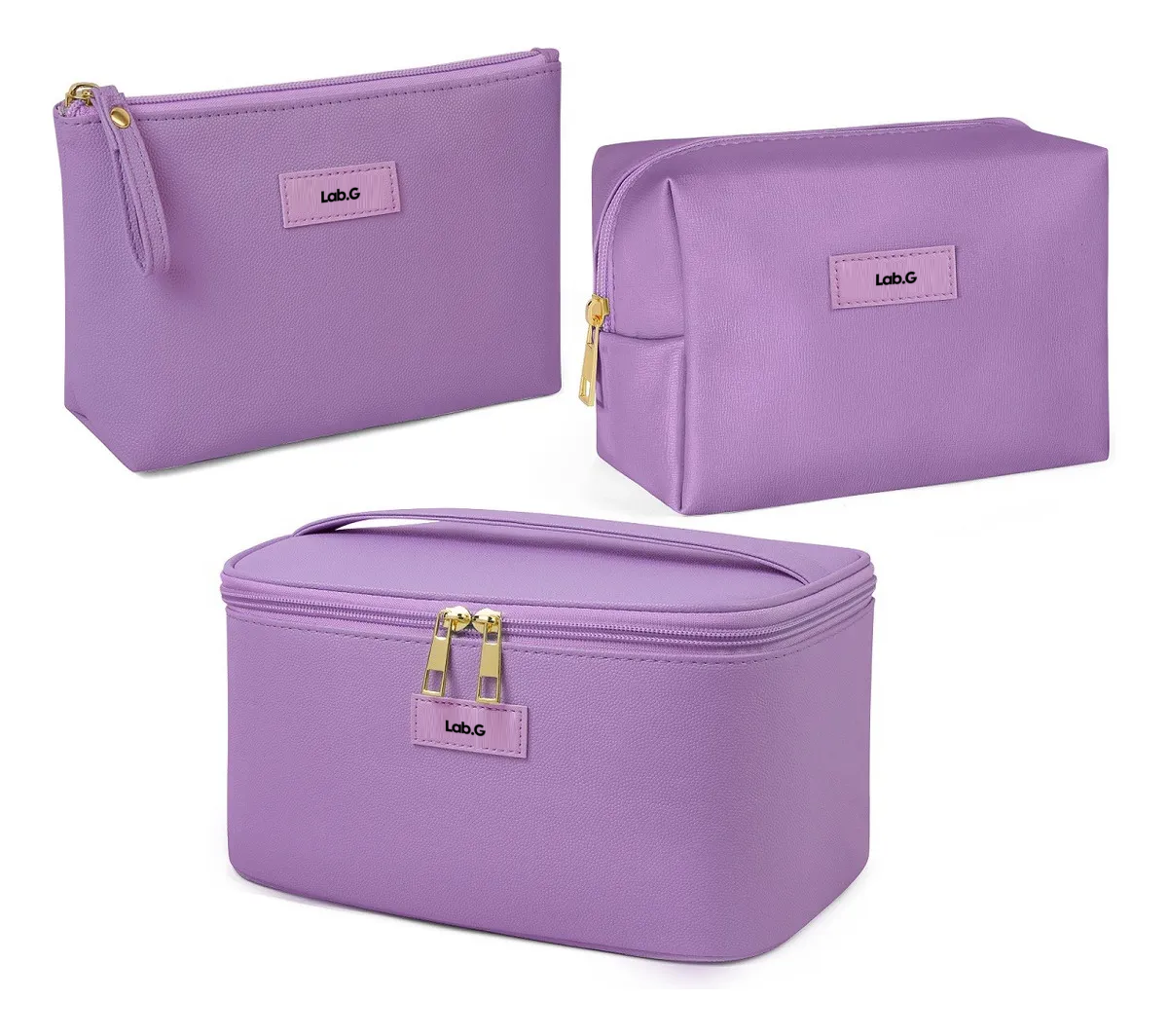 Foto 2 pulgar | 3pcs Cosmetiquera Lab.g Neceser Estuches De Maquillaje Bolsa Violeta
