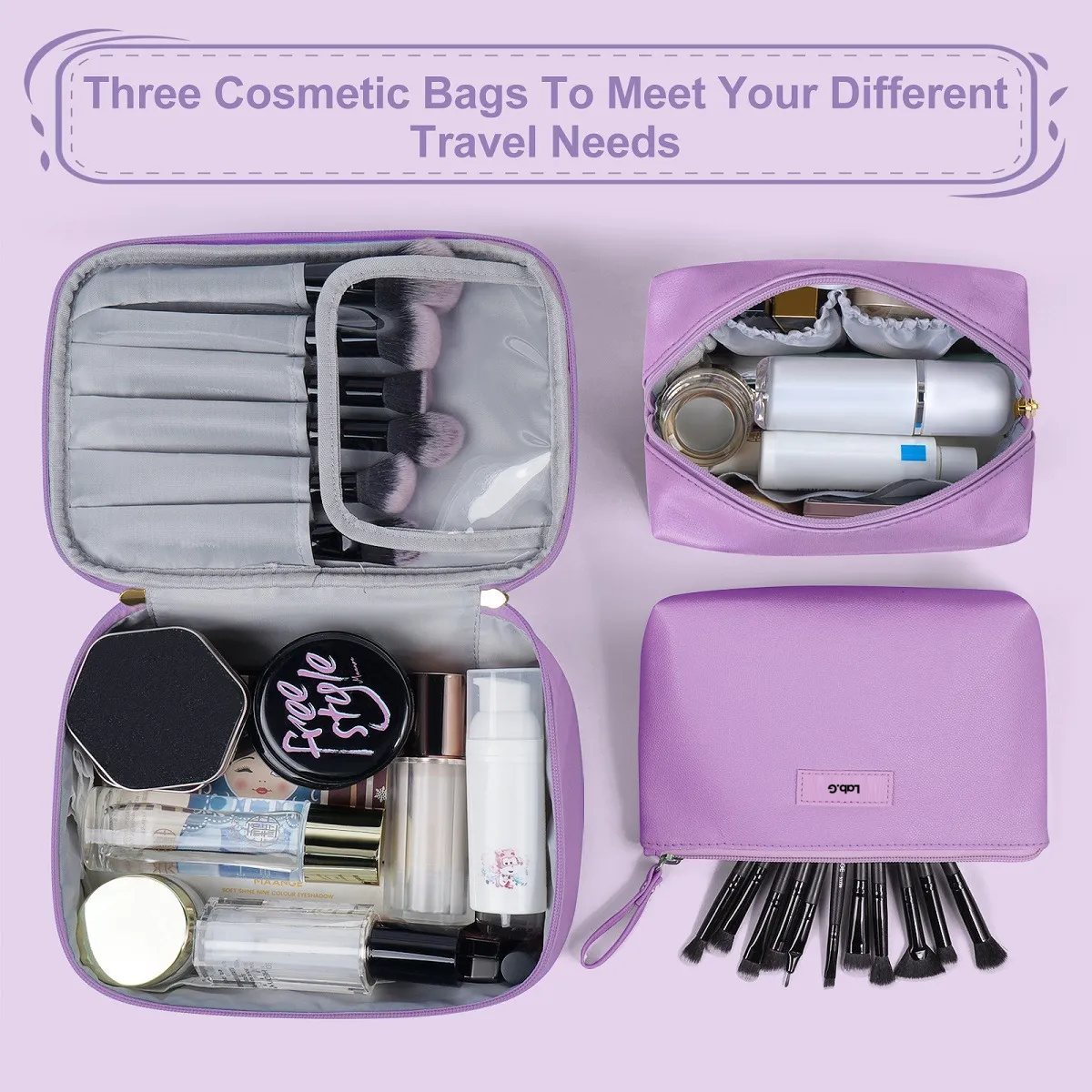 Foto 5 | 3pcs Cosmetiquera Lab.g Neceser Estuches De Maquillaje Bolsa Violeta