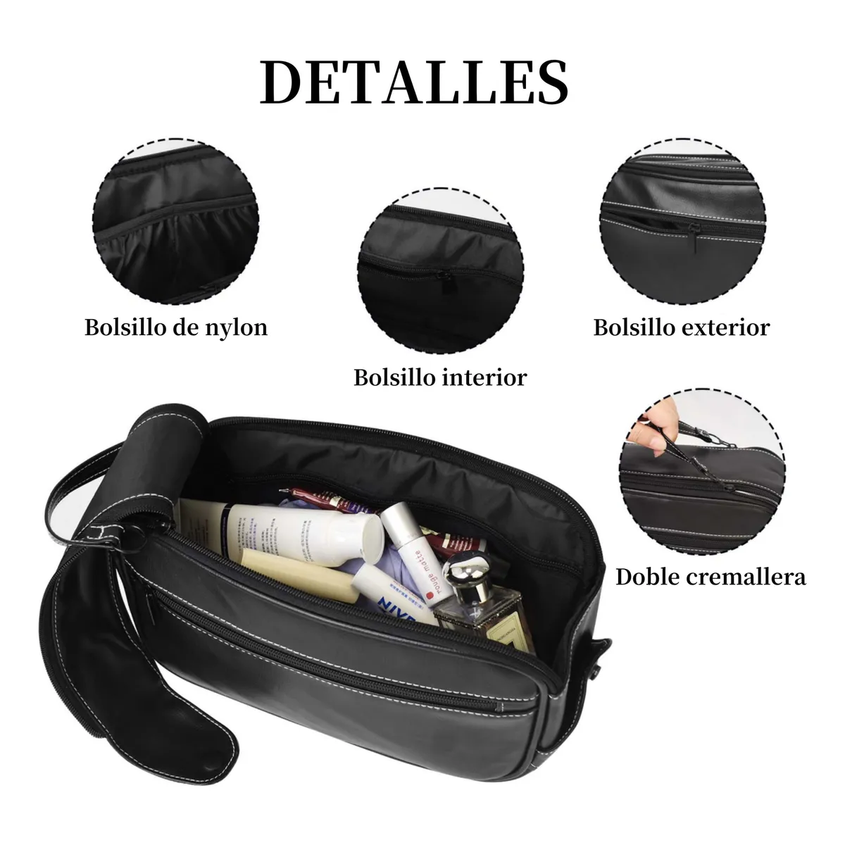 Foto 4 pulgar | Neceser Bolsa Sobaquera Belug Para Hombre Organizador De Viaje Negro Lineas Blancas