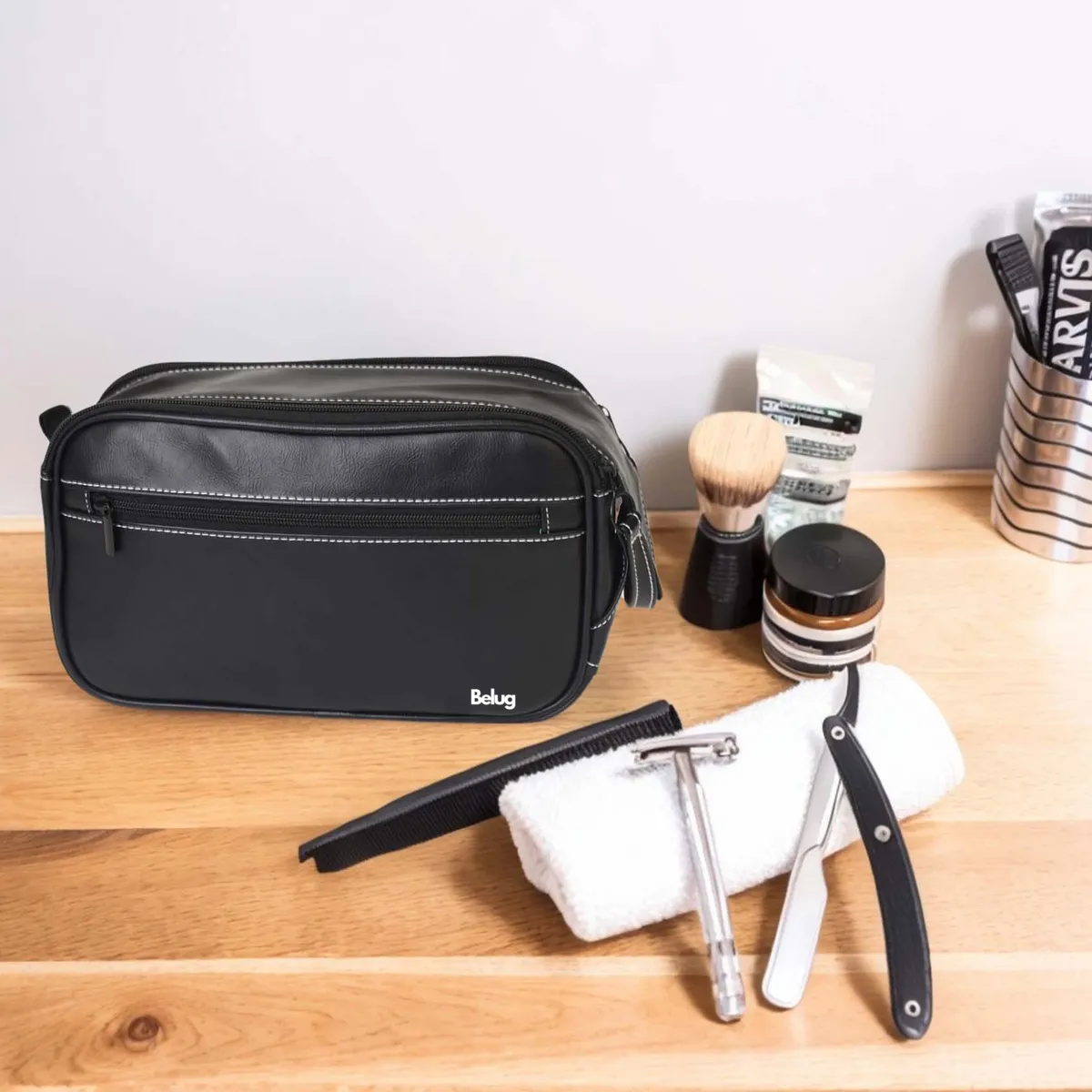Foto 5 | Neceser Bolsa Sobaquera Belug Para Hombre Organizador De Viaje Negro Lineas Blancas
