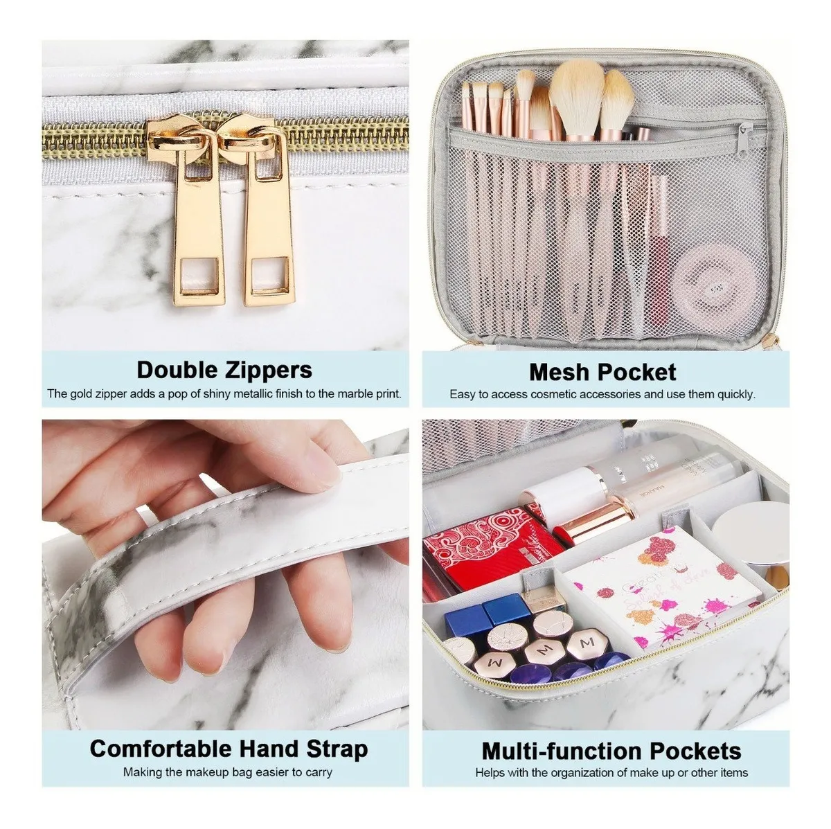 Foto 6 pulgar | Bolsa Belug Maquillaje Cosmetiquera Organizadora Blanco Marmol