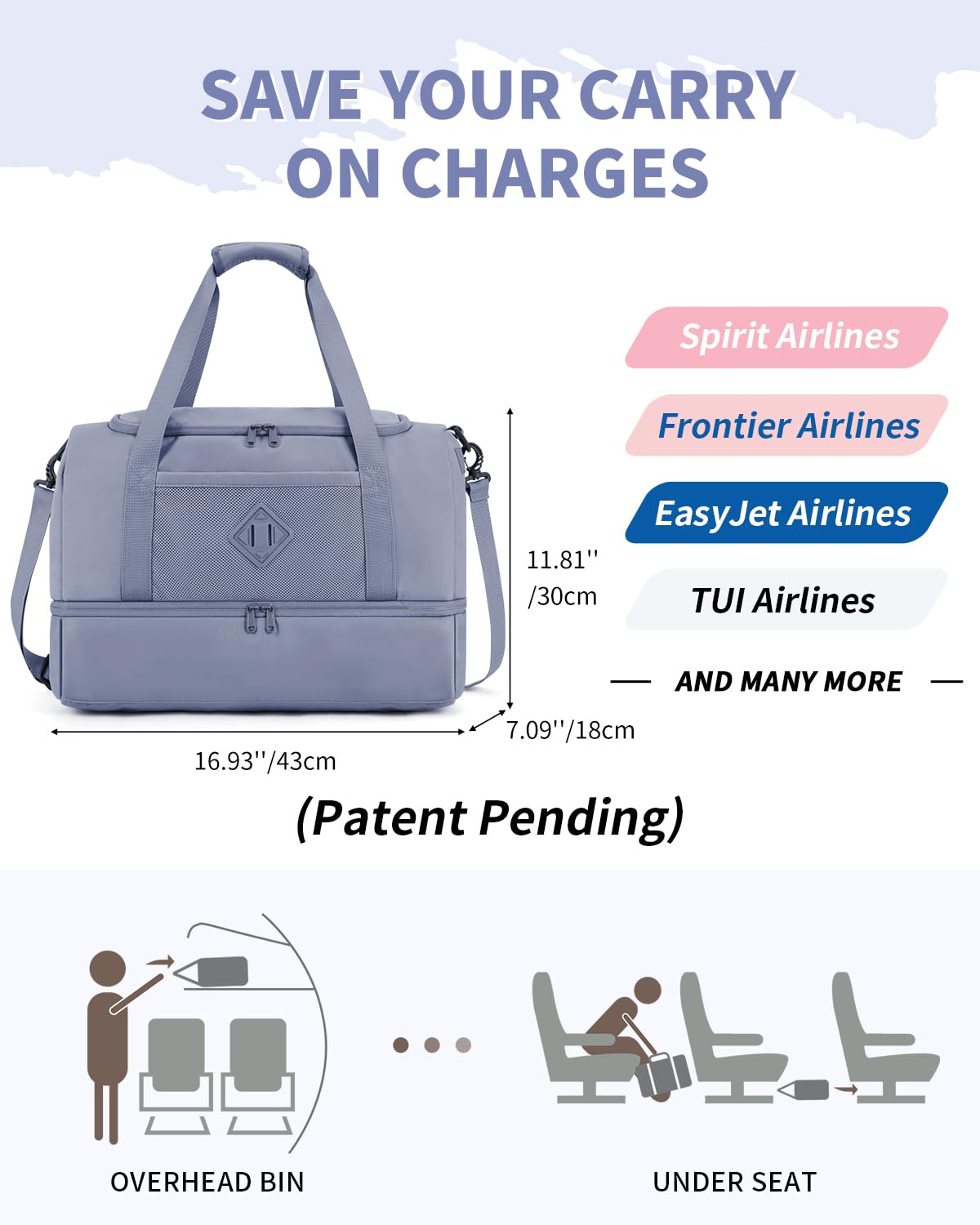Foto 6 | Bolsa De Viaje Wandf Con Bolsillo Húmedo Y Compartimento Para Zapatos - Venta Internacional.