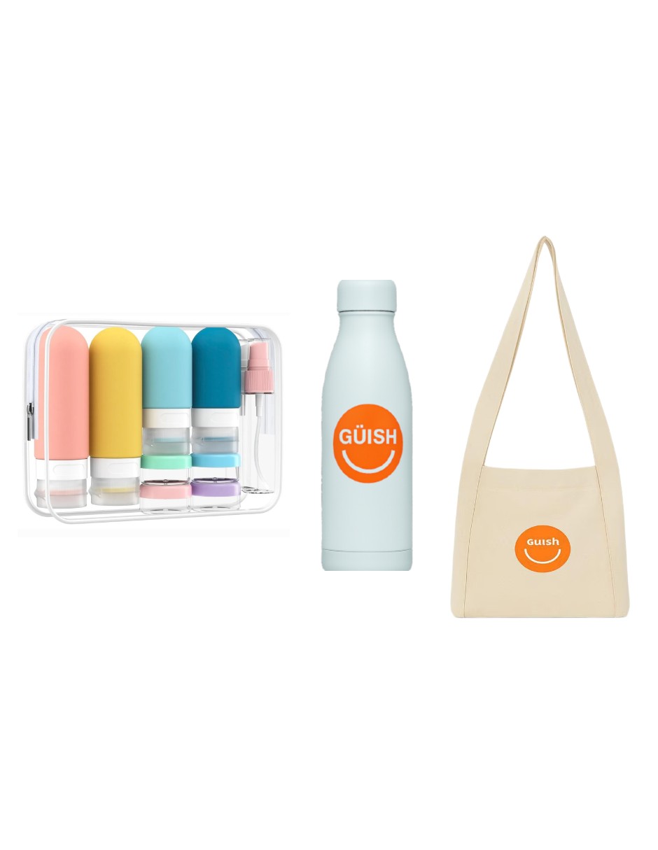 Foto 2 pulgar | Kit Verano Accesorios De Viaje + Tote Guish + Termo Blanco Güish De Regalo