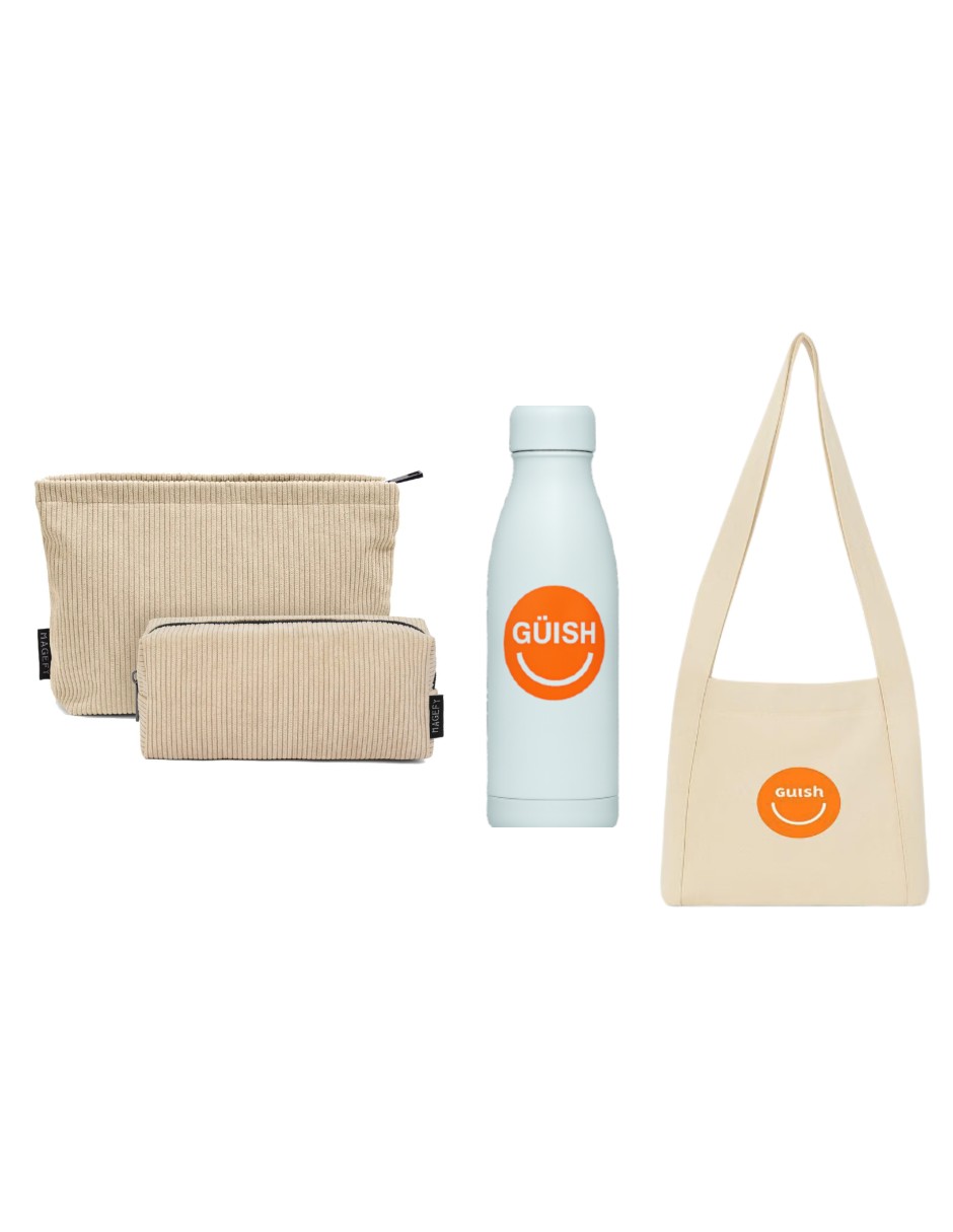 Kit Cosmetiquera Beige 2pcs + Tote Güish +termo Güish De Regalo
