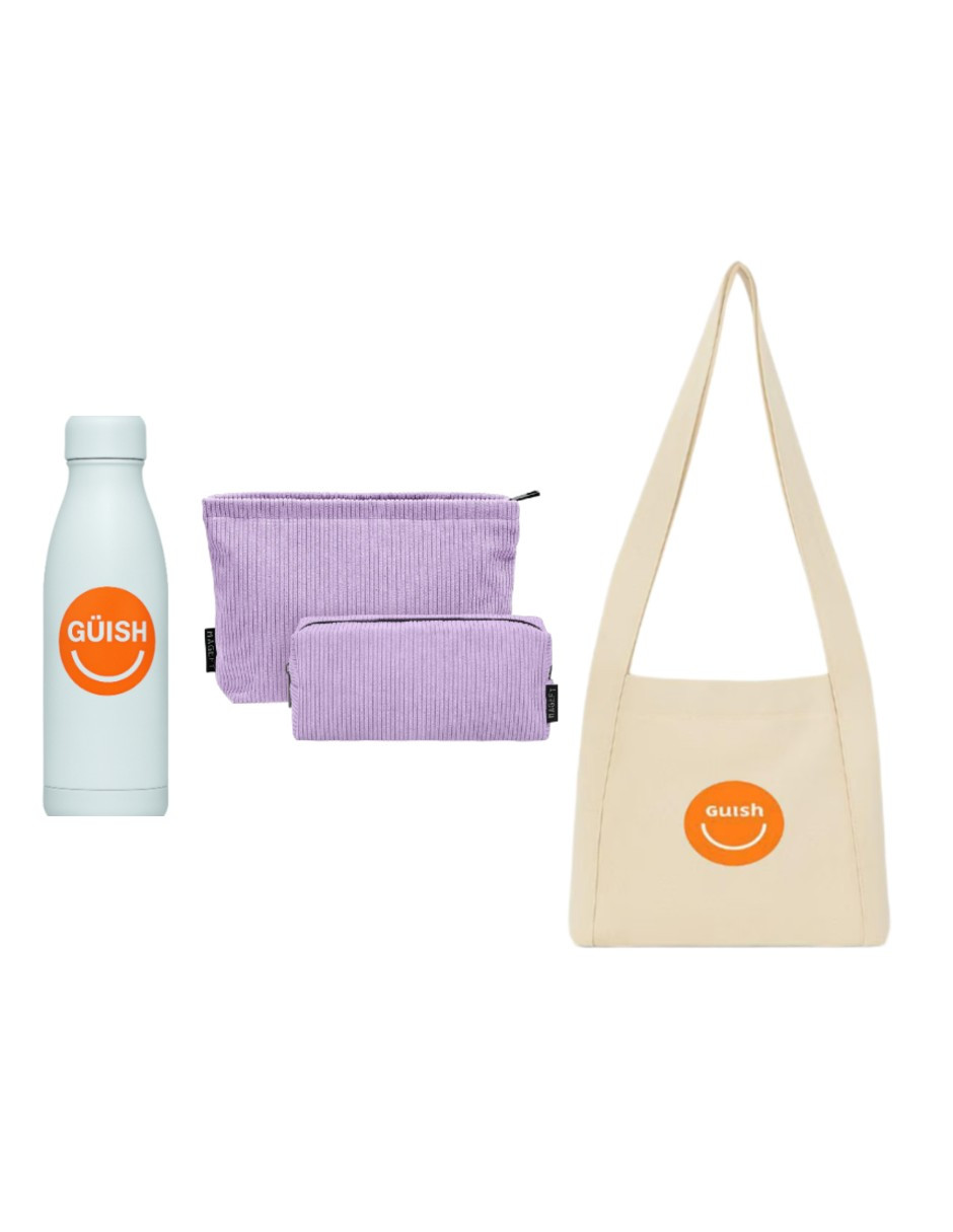 Kit Cosmetiquera Lavanda 2pcs + Tote Güish + Termo Blanco Güish De Regalo