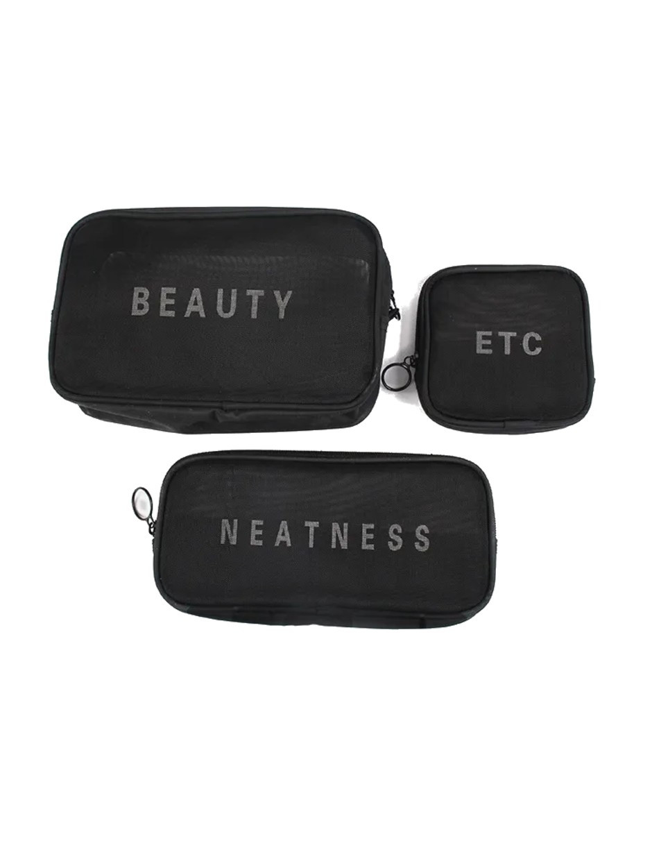 Foto 4 pulgar | Cosmetiquera Neceser Negro 3 Piezas + Termo Güish