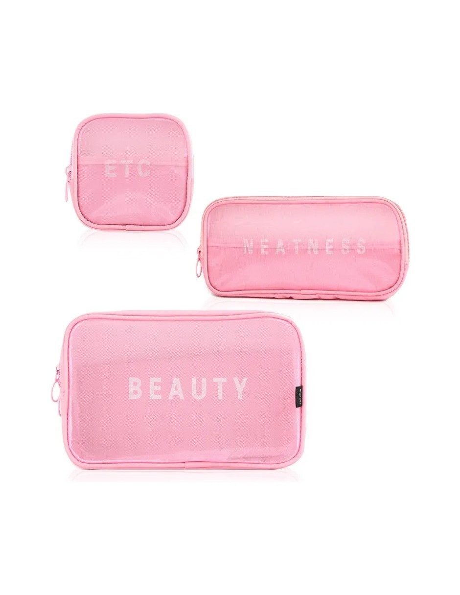 Foto 3 pulgar | Cosmetiquera Neceser Rosa 3 Piezas + Termo Güish