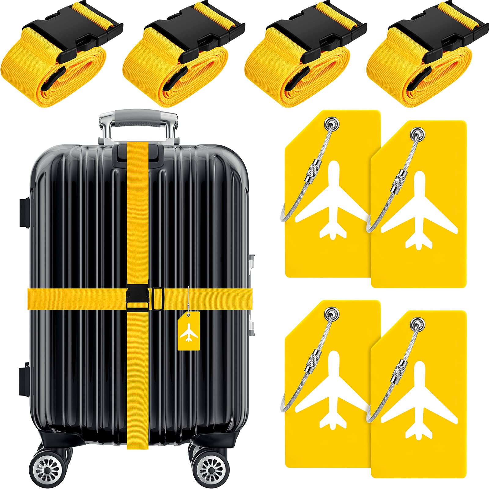Foto 2 pulgar | Juego De Correas Y Etiquetas Para Equipaje, 8 Unidades, Aprobado Por La Tsa, Color Amarillo - Venta Internacional.