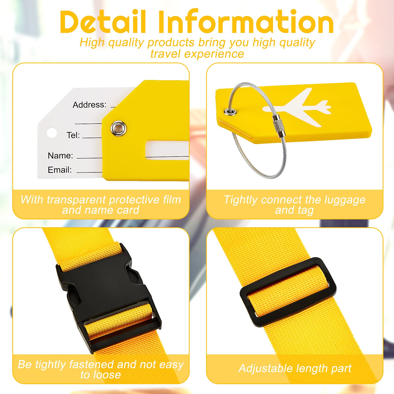 Foto 4 pulgar | Juego De Correas Y Etiquetas Para Equipaje, 8 Unidades, Aprobado Por La Tsa, Color Amarillo - Venta Internacional.