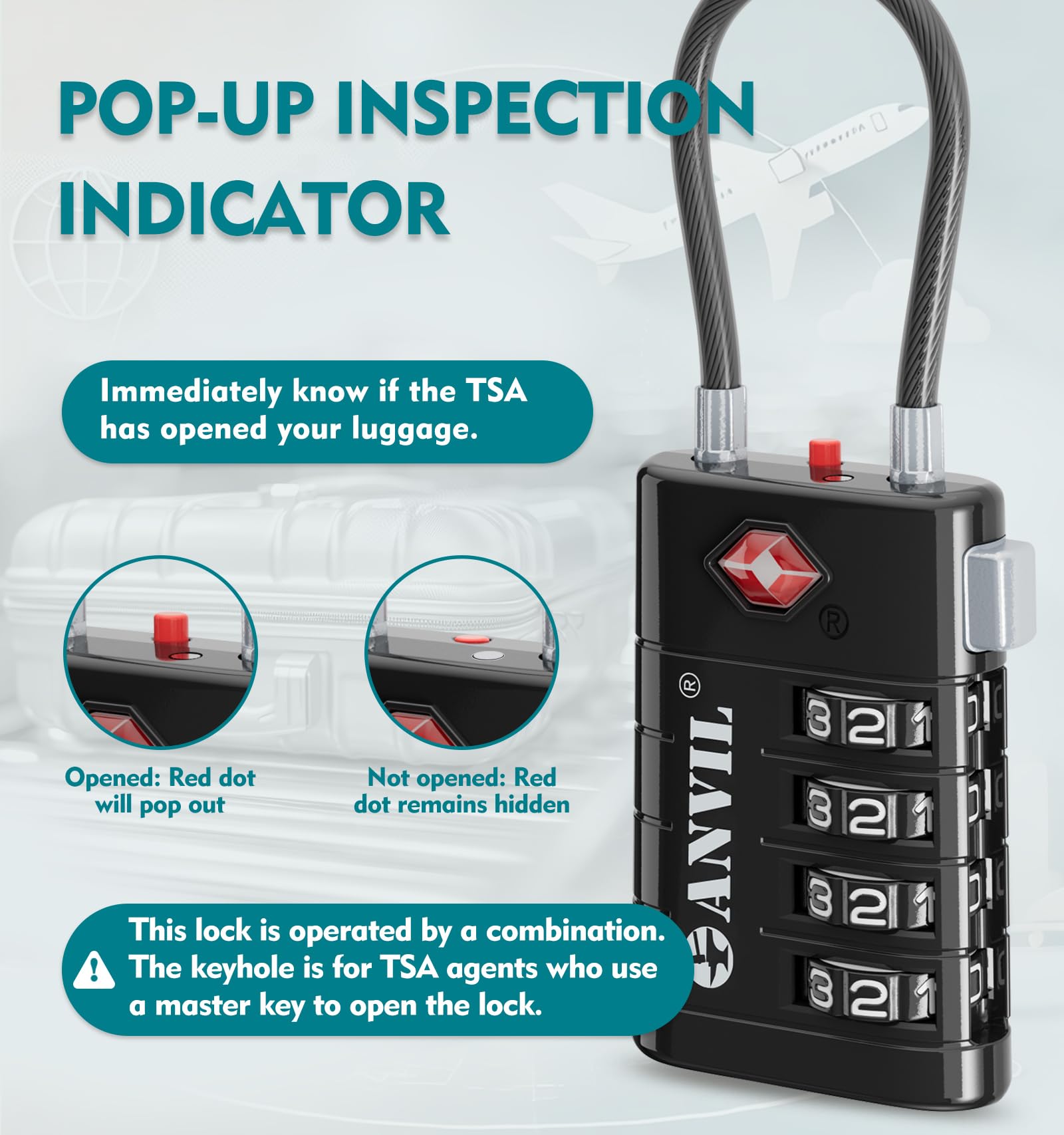 Foto 3 | Candado De Equipaje Anvil Tsa008 Core Con Combinación De 4 Dígitos (paquete De 2) - Venta Internacional.