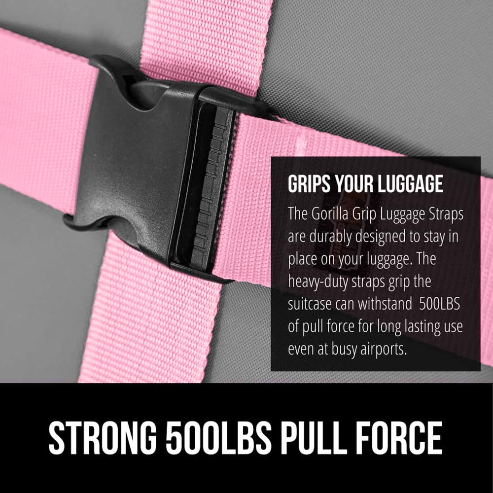 Foto 4 pulgar | Correas De Equipaje Gorilla Grip Heavy Duty, Ajustables, Paquete De 2, Rosas - Venta Internacional.