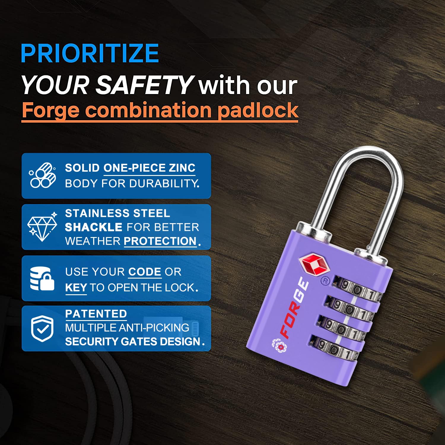 Foto 5 | Luggage Lock Forge De Doble Apertura Aprobado Por La Tsa (morado, Paquete De 2) - Venta Internacional.