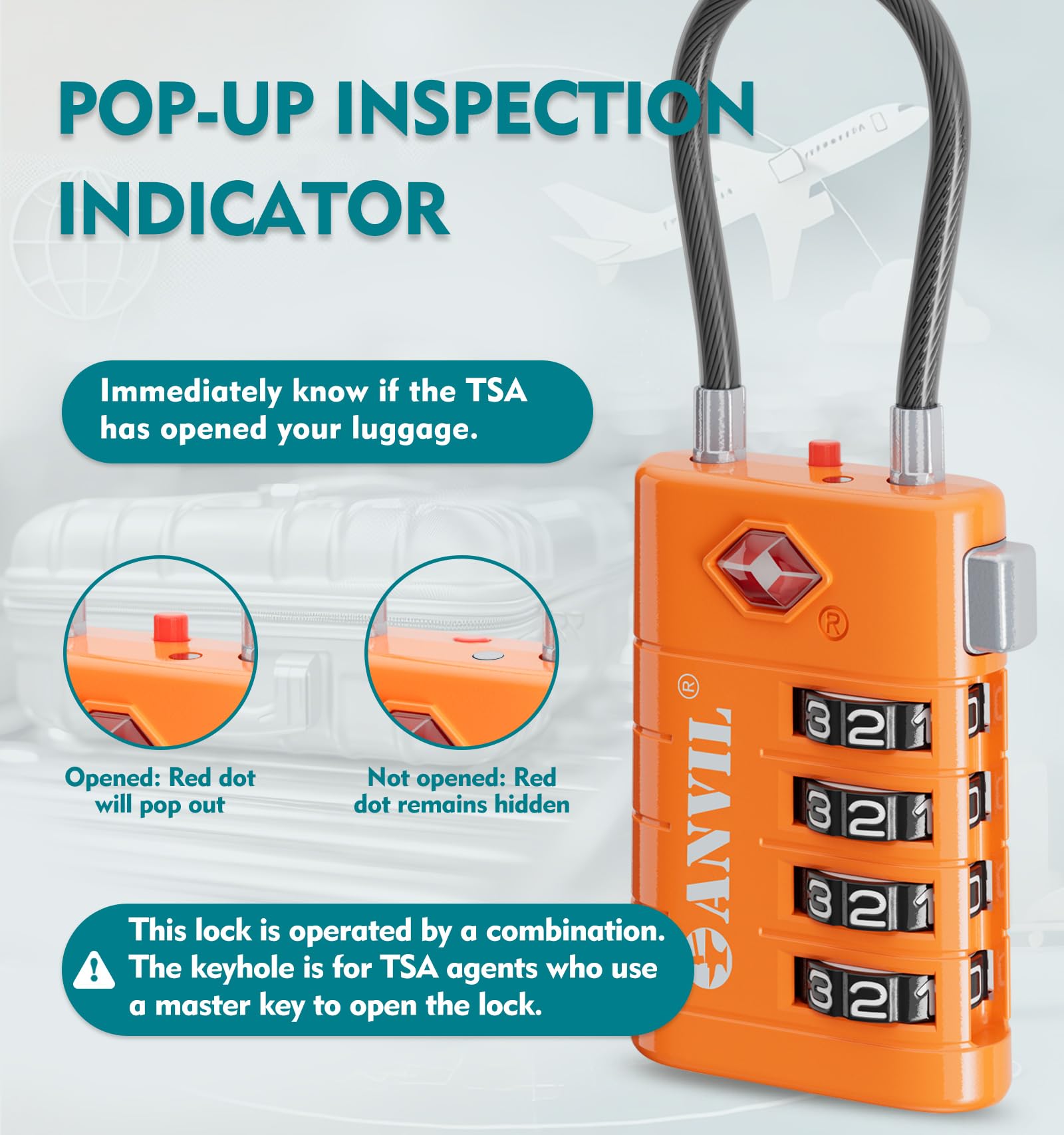 Foto 3 | Candado De Equipaje Anvil Tsa008 Core Con Combinación De 4 Dígitos Naranja (2) - Venta Internacional.