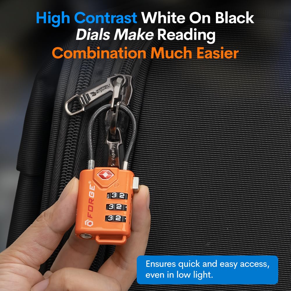 Foto 5 | Candados Con Cable Para Equipaje Aprobados Por La Tsa, Color Naranja Forjado (4 Candados) - Venta Internacional.