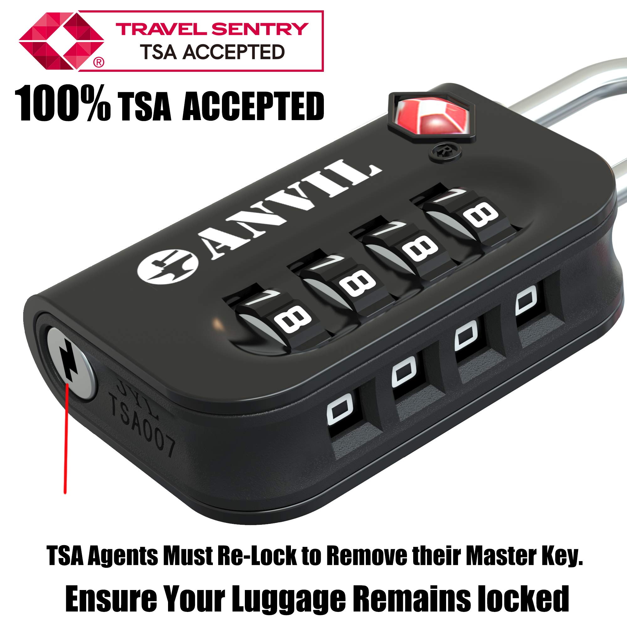 Foto 2 | Candado De Equipaje Con Combinación De 4 Dígitos Aprobado Por Anvil Tsa (negro) - Venta Internacional.