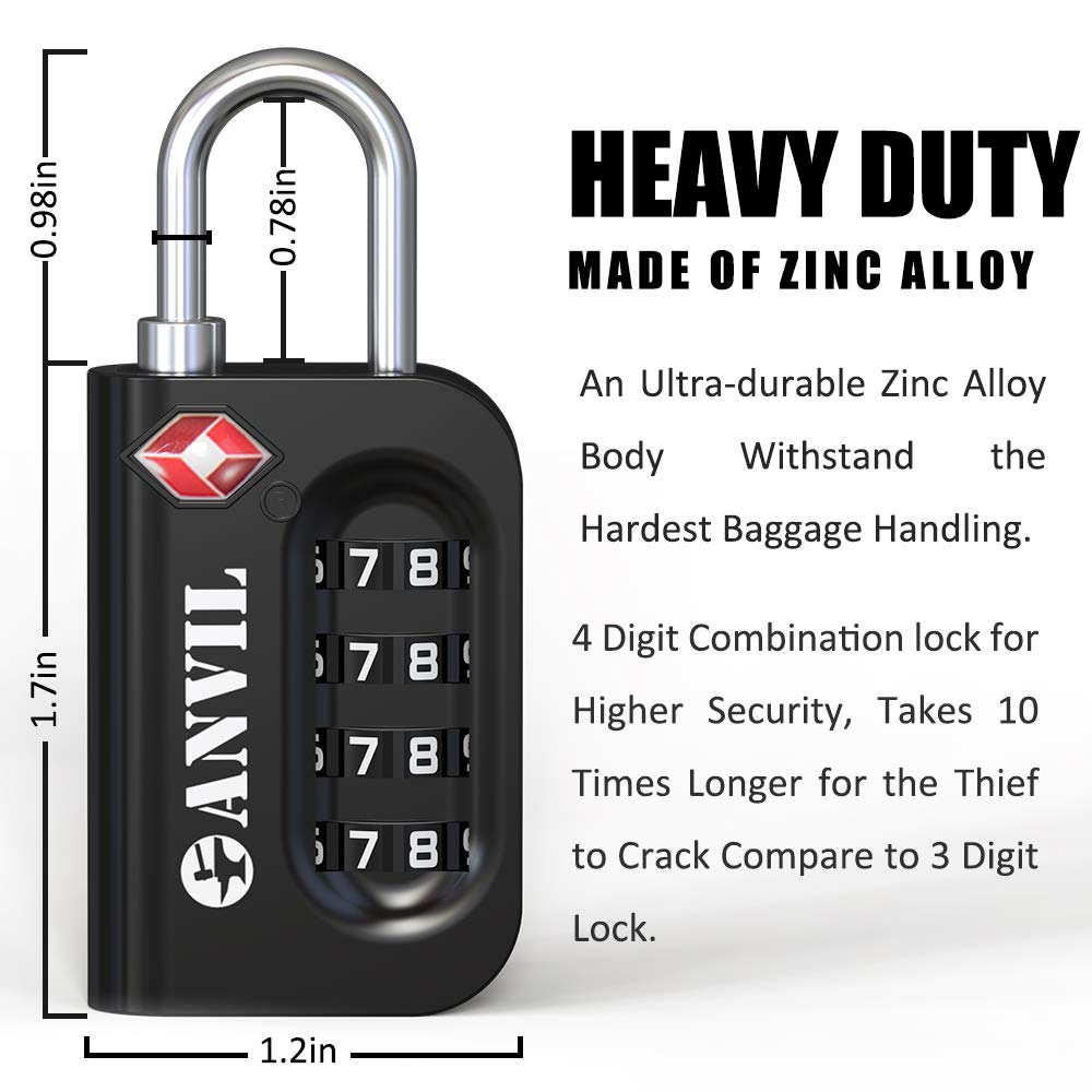 Foto 4 pulgar | Candado De Equipaje Con Combinación De 4 Dígitos Aprobado Por Anvil Tsa (negro) - Venta Internacional.