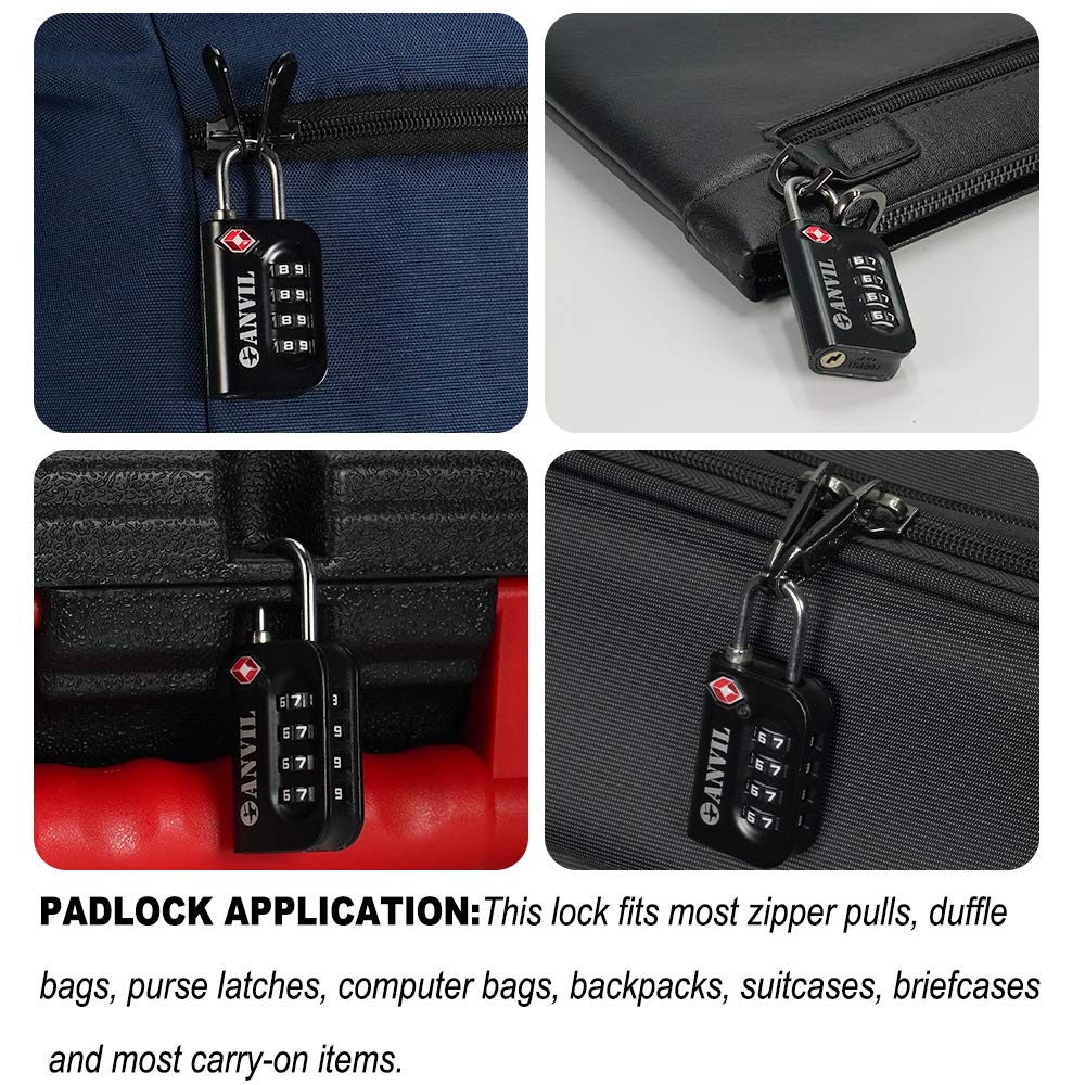 Foto 7 | Candado De Equipaje Con Combinación De 4 Dígitos Aprobado Por Anvil Tsa (negro) - Venta Internacional.