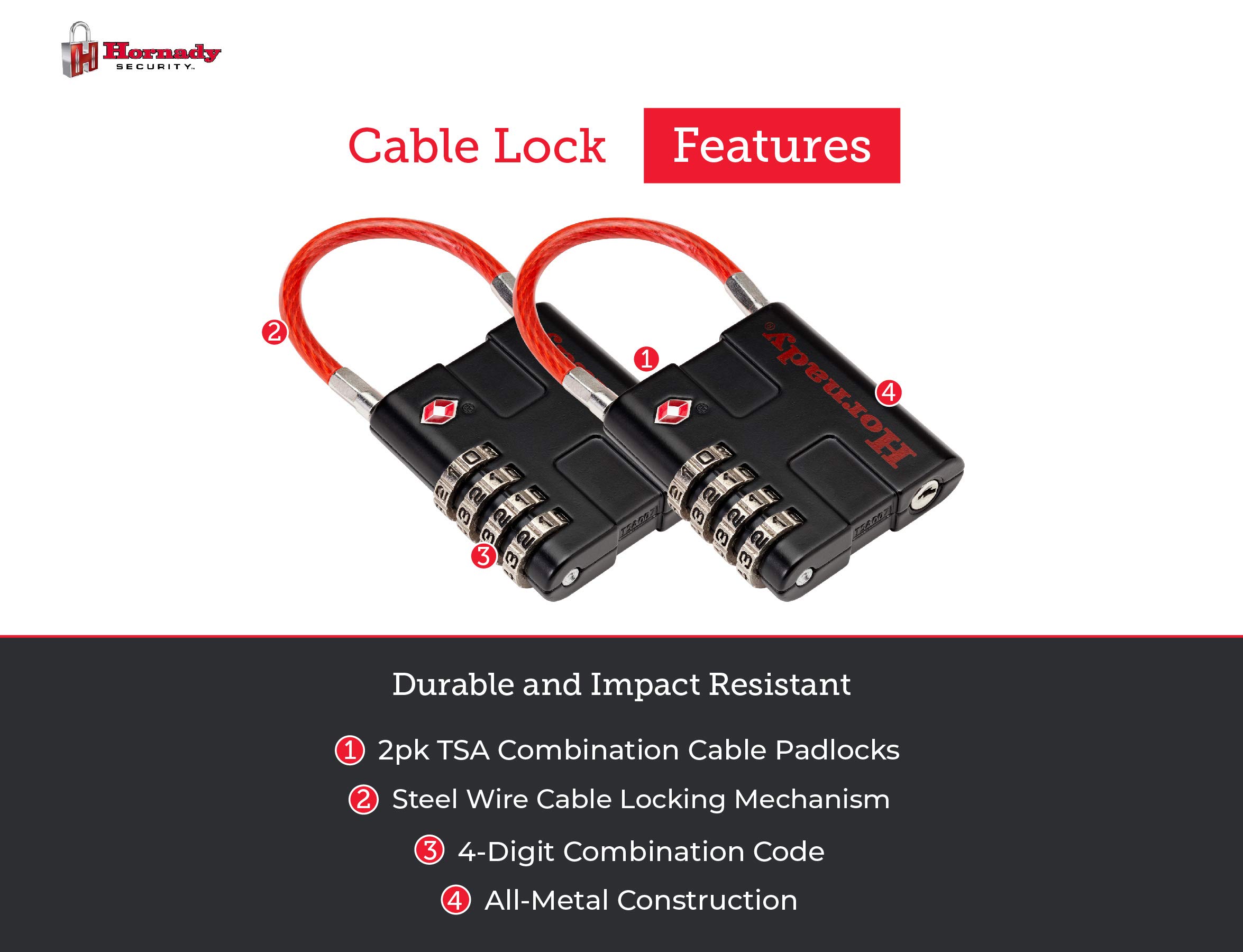 Foto 4 pulgar | Candados Con Cable Hornady 96022 Aprobados Por La Tsa  Todos Metálicos  4 Dígitos - Venta Internacional.