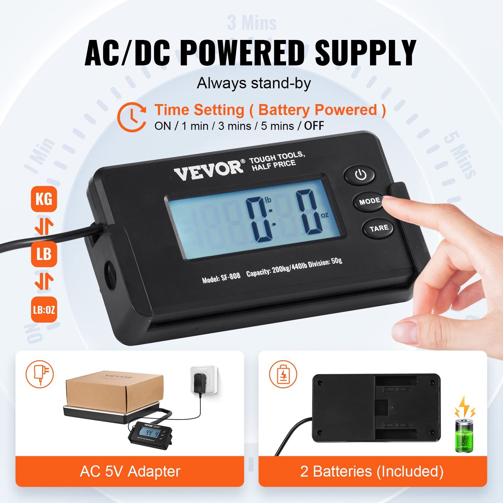 Foto 5 pulgar | Báscula De Envío Digital Vevor De 200 Kg X 50 G Con Temporizador Y Tara - Venta Internacional.