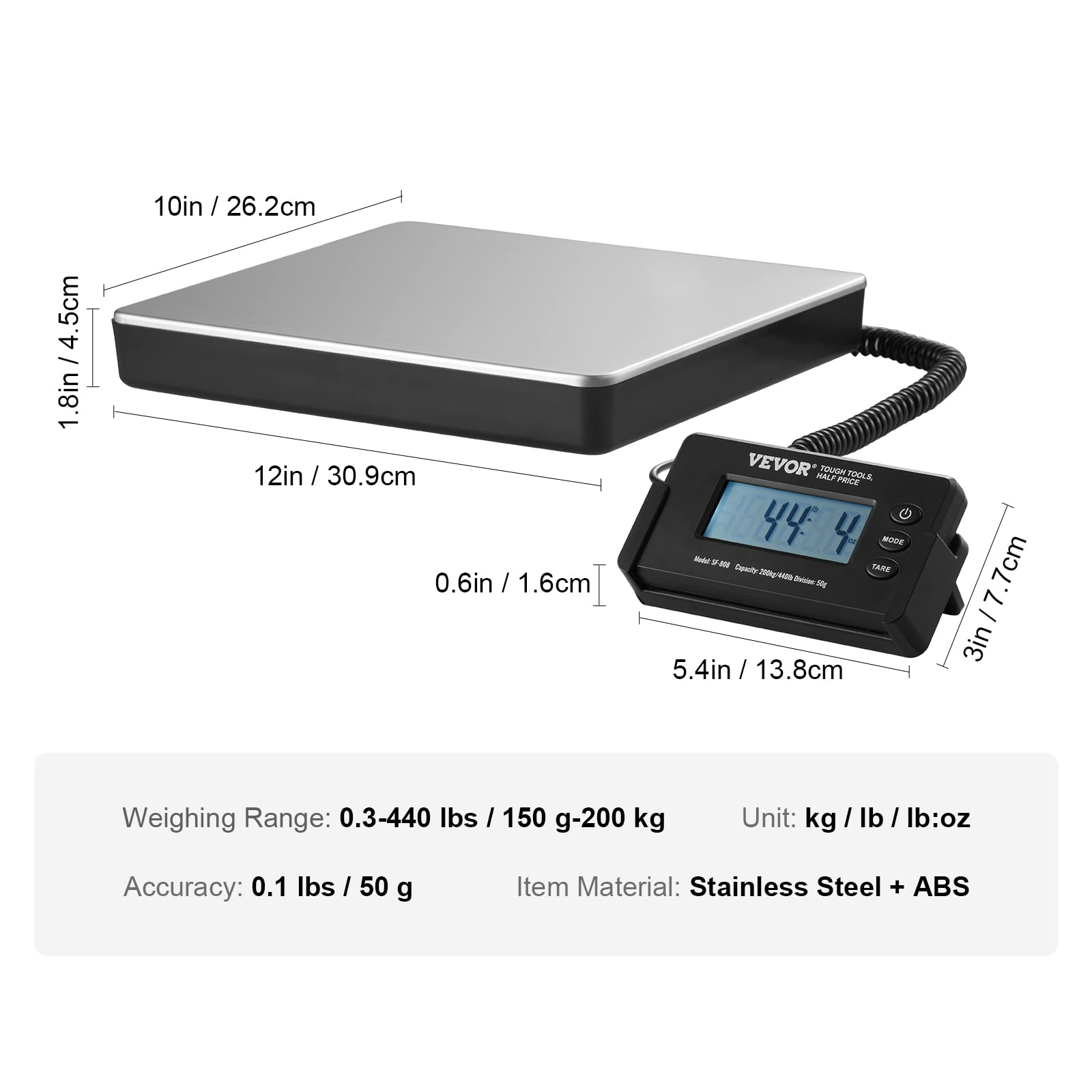 Foto 8 pulgar | Báscula De Envío Digital Vevor De 200 Kg X 50 G Con Temporizador Y Tara - Venta Internacional.