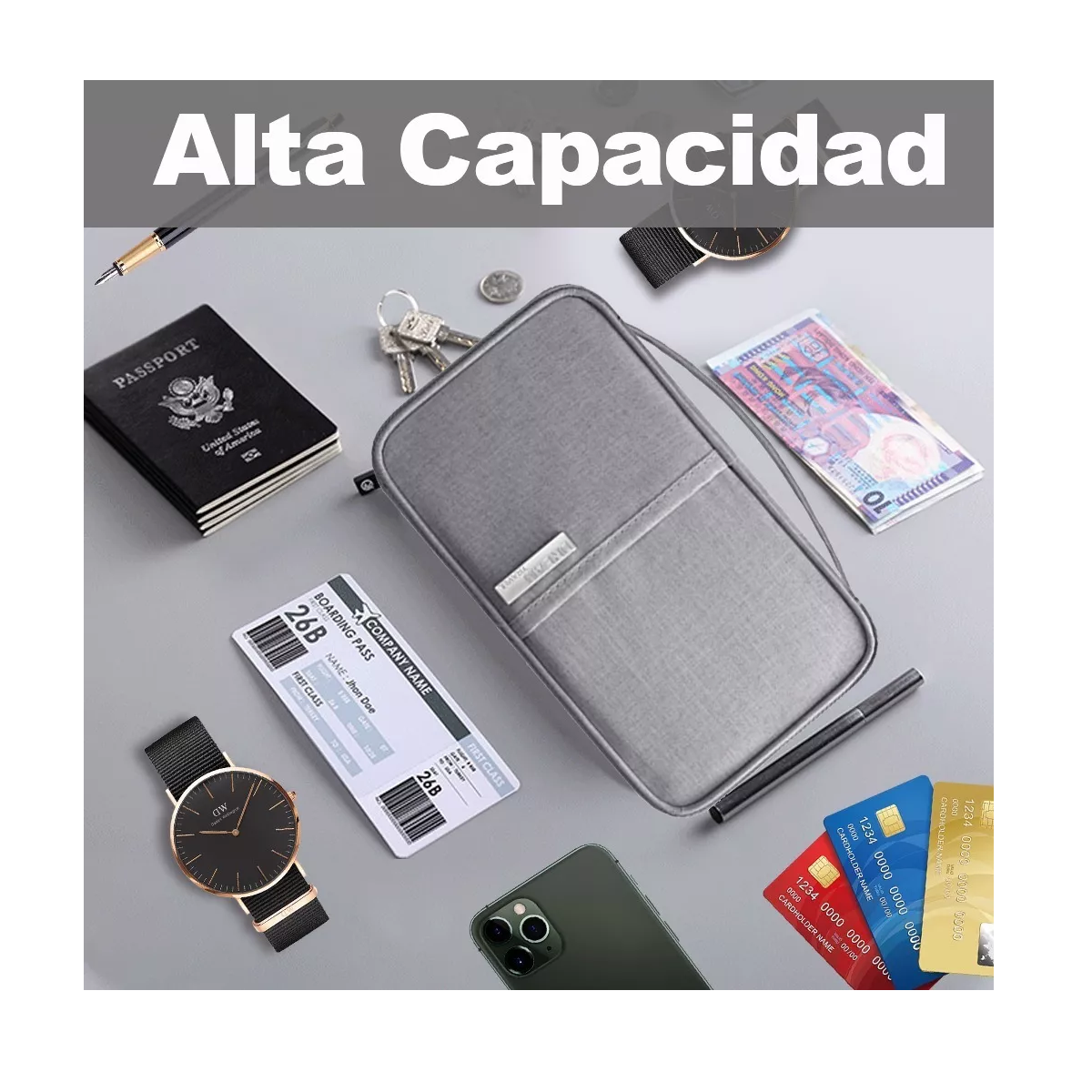 Foto 4 pulgar | Cartera Porta Funda Pasaporte Documentos Visa Bolsa De Viaje Eo Safe Imports Esi-521752 color Gris