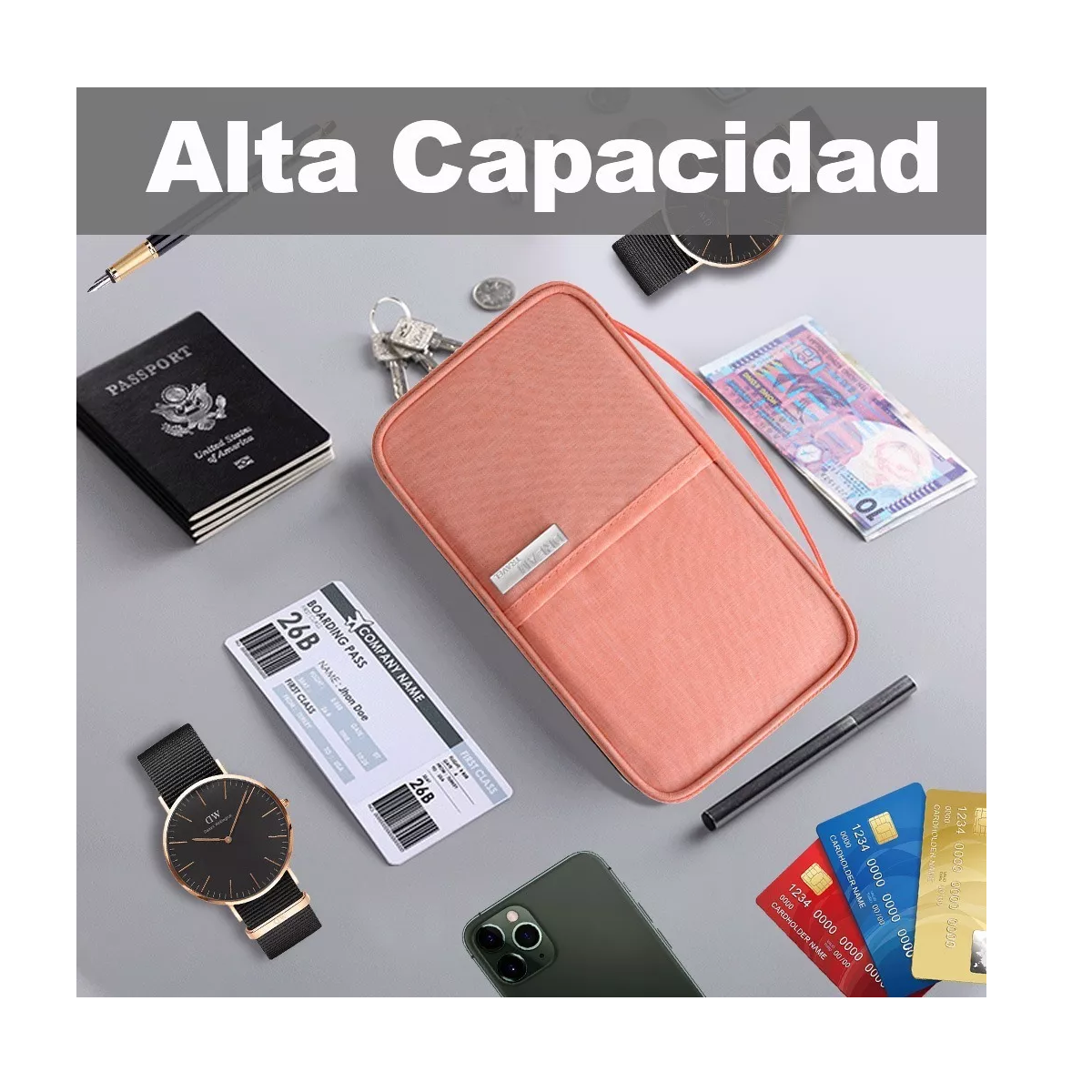 Foto 2 | Cartera Porta Funda Pasaporte Documentos Visa Bolsa De Viaje Eo Safe Imports Esi-5219 color Rosa