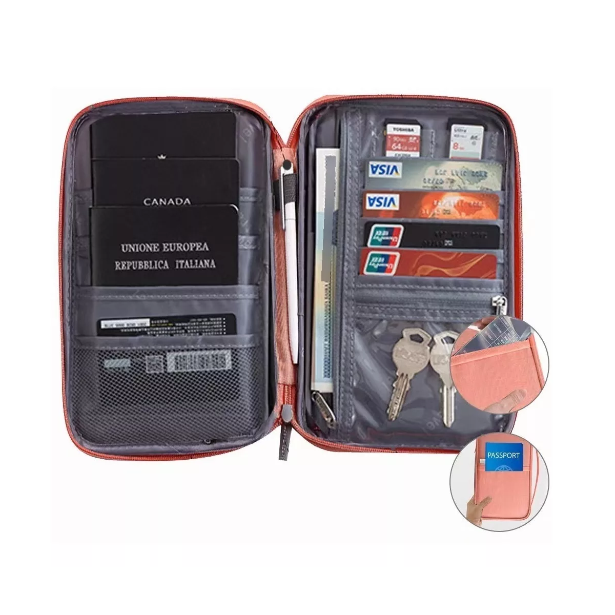 Foto 4 pulgar | Cartera Porta Funda Pasaporte Documentos Visa Bolsa De Viaje Eo Safe Imports Esi-5219 color Rosa