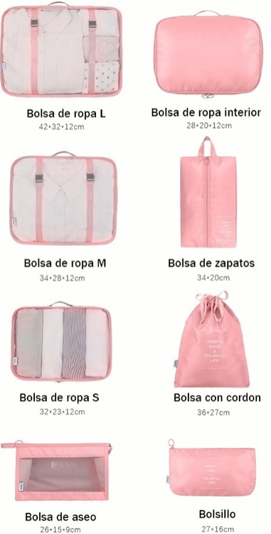 Foto 2 | Bolsas Organizadoras de Maletas para Viaje Impermeable Rosa 8 Piezas