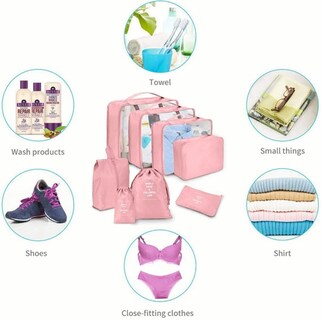 Foto 6 | Bolsas Organizadoras de Maletas para Viaje Impermeable Rosa 8 Piezas